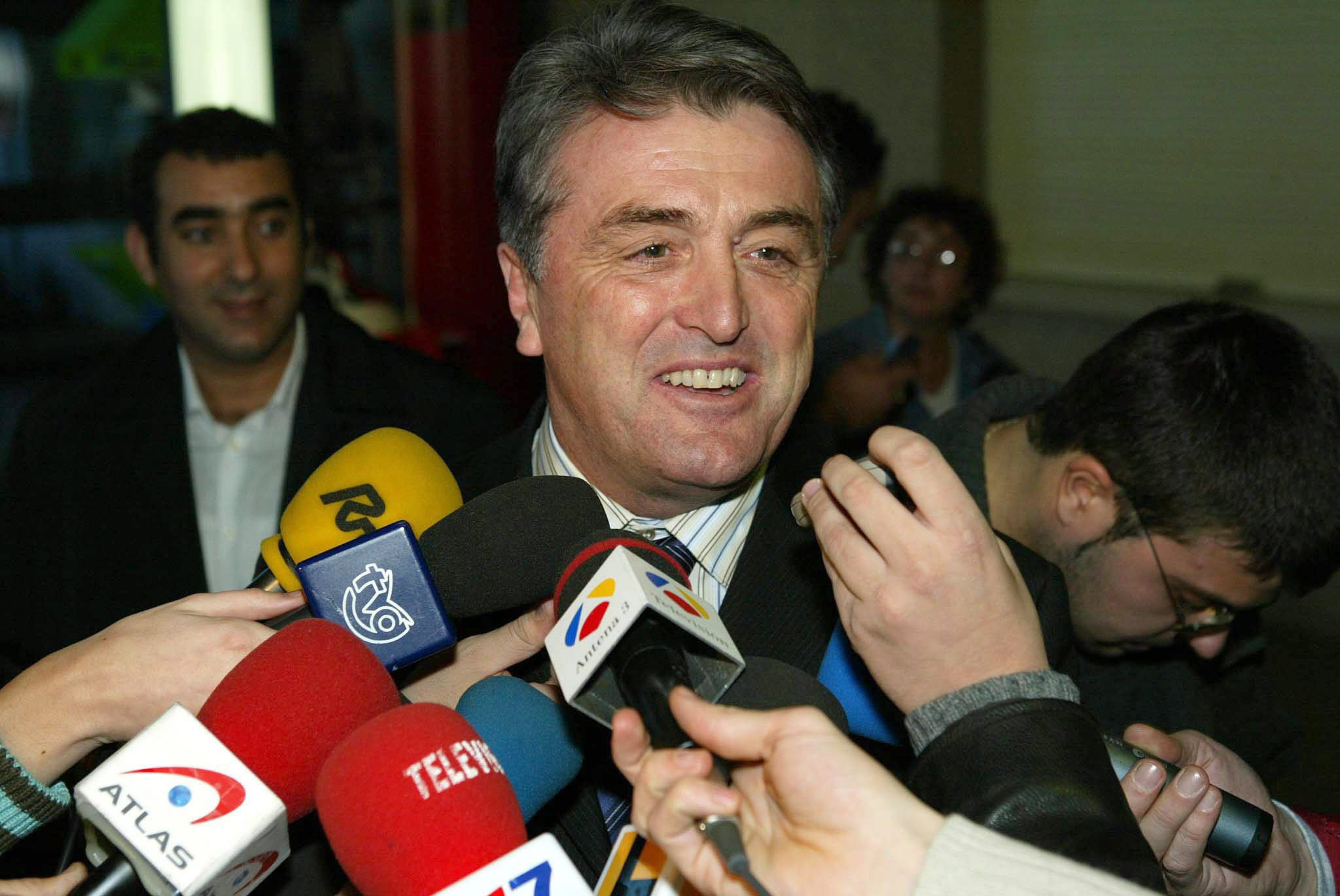 Serbian coach Radomir Antic talks to reporters following his arrival at Vigo airport on Wednesday, 28 January 2004, where he will replace former Celta de Vigo coach Miguel Angel Lotina.  EPA/MANUEL CORUJO