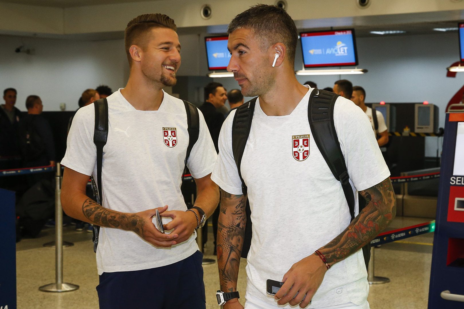 Fudbal Soccer
Odlazak reprezentacije na mec sa Litvanija Lithuania Liga Nacija
Sergej Milinkovic Savic (L) and Aleksandar Kolarov
Beograd, 06.09.2018.
foto: Srdjan Stevanovic/Starsportphoto ©