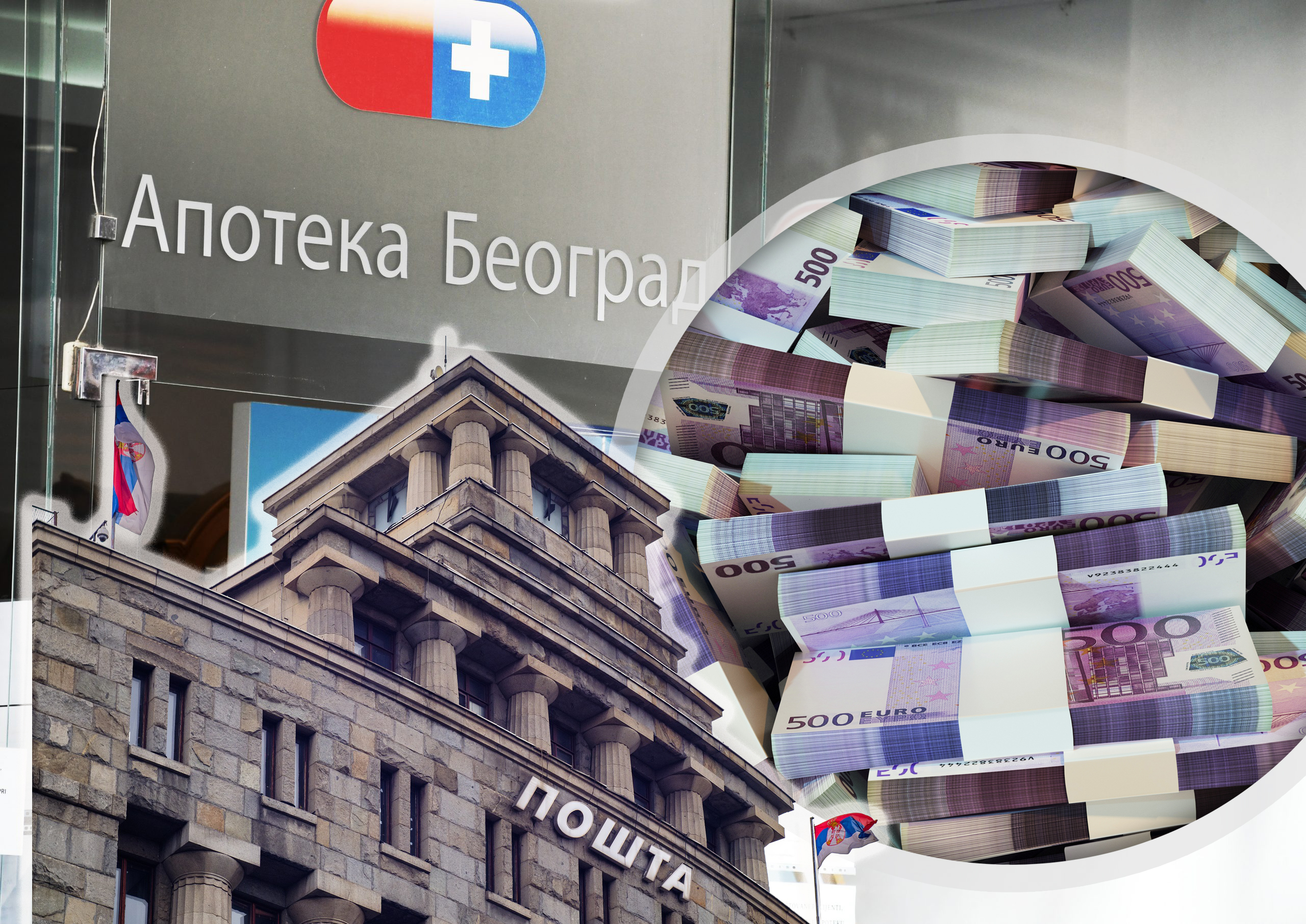 kaver: Apoteka Beograd, Pošta Srbije, pare
naslov: Grad zasuo tužbama Apoteku Beograd, milionske sporove pred sudom pokrenuli Pošta i niz privatnih firmi: Vlast je gura u ruke privatnika