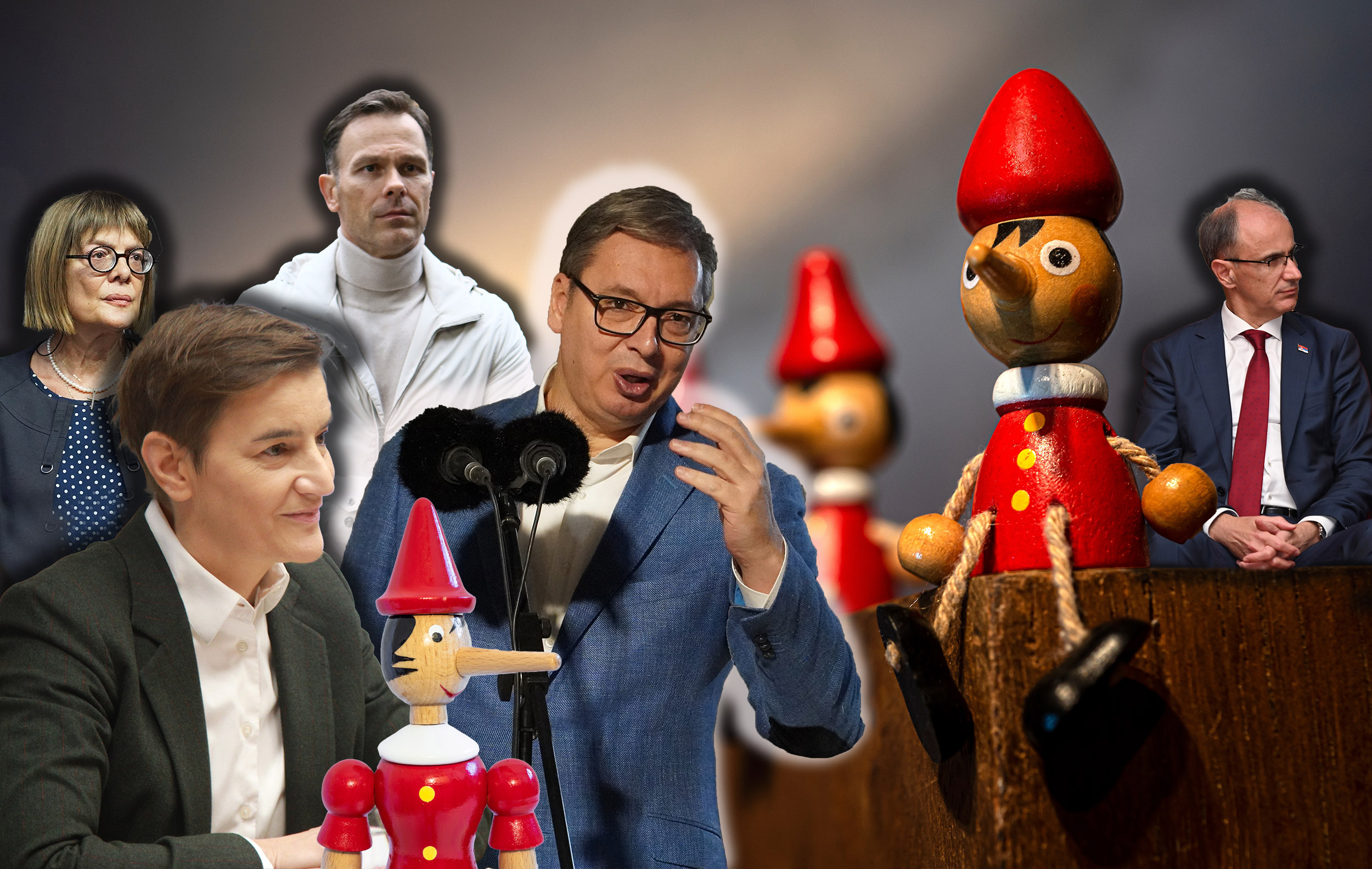 kaver za tekst kako vučić i ekipa stalno lažu, ne haju, Aleksandar Vučić, Ana Brnabić, Maja Gojković, Siniša Mali, Đuro Macut, Pinokio, političari lažu kombo