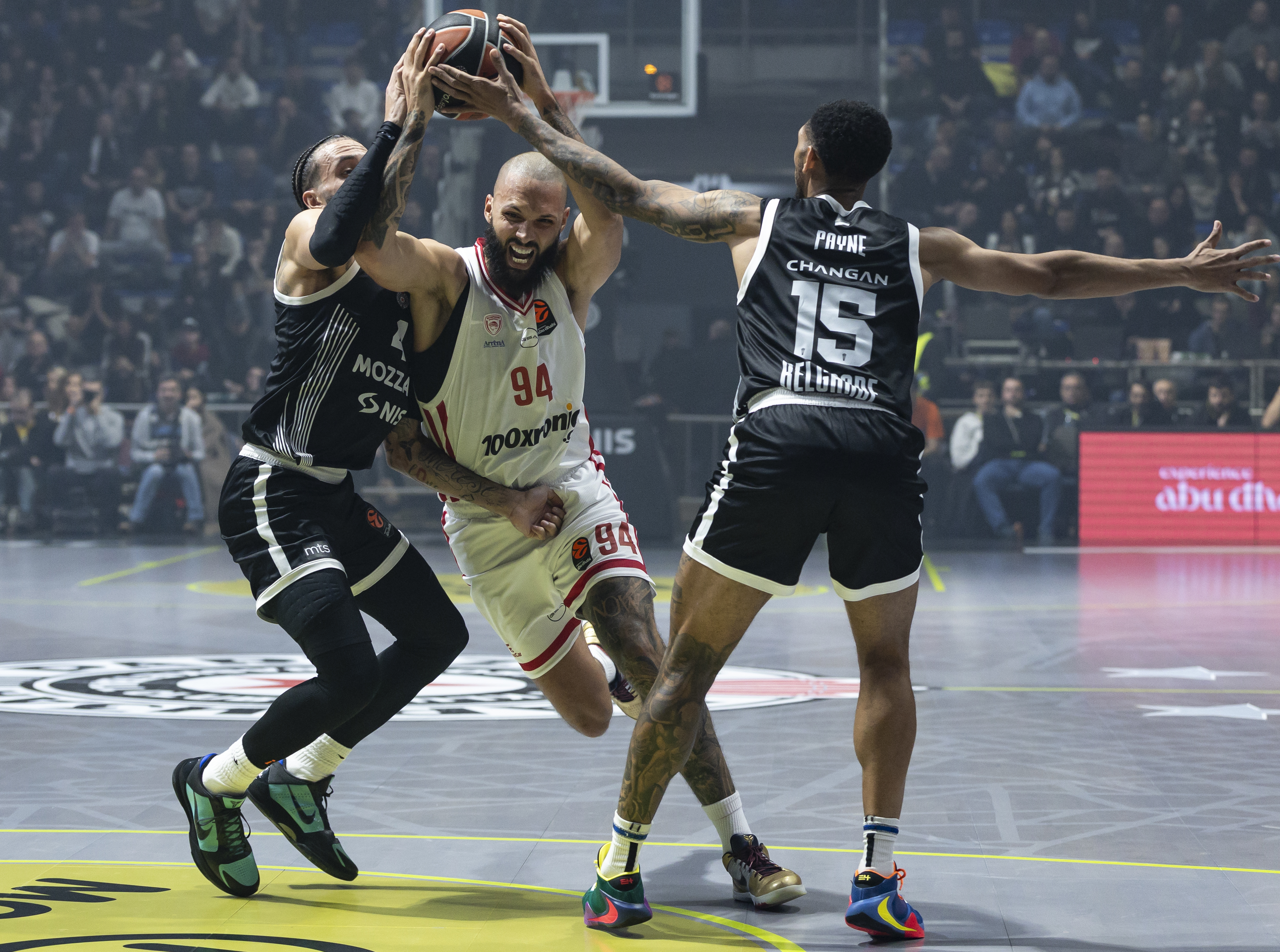 during the 2025/2026 Euroleague Round 21 match between Partizan Mozzart Bet Belgrade and Olympiacos Athens at Aleksandar Nikolic Hall on January 14, 2026 in Belgrade, Serbia. (Photo by Srdjan Stevanovic/Starsport.rs)