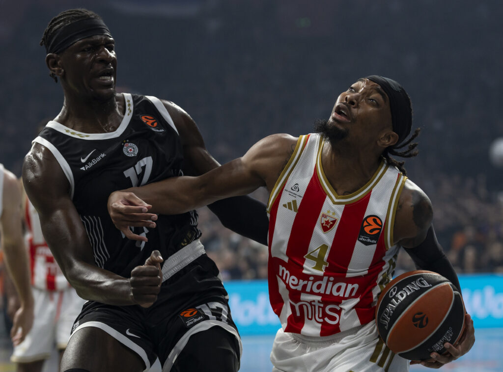 during the 2025/2026 Euroleague Round 15 match between Partizan Mozzart Bet Belgrade and Crvena Zvezda Belgrade at Belgrade Arena on December 12, 2025 in Belgrade, Serbia. (Photo by Srdjan Stevanovic/Starsport.rs)