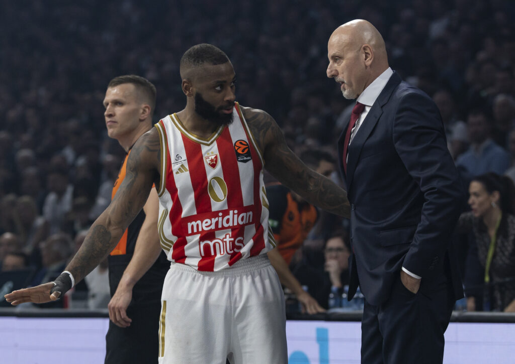 during the 2025/2026 Euroleague Round 15 match between Partizan Mozzart Bet Belgrade and Crvena Zvezda Belgrade at Belgrade Arena on December 12, 2025 in Belgrade, Serbia. (Photo by Srdjan Stevanovic/Starsport.rs)