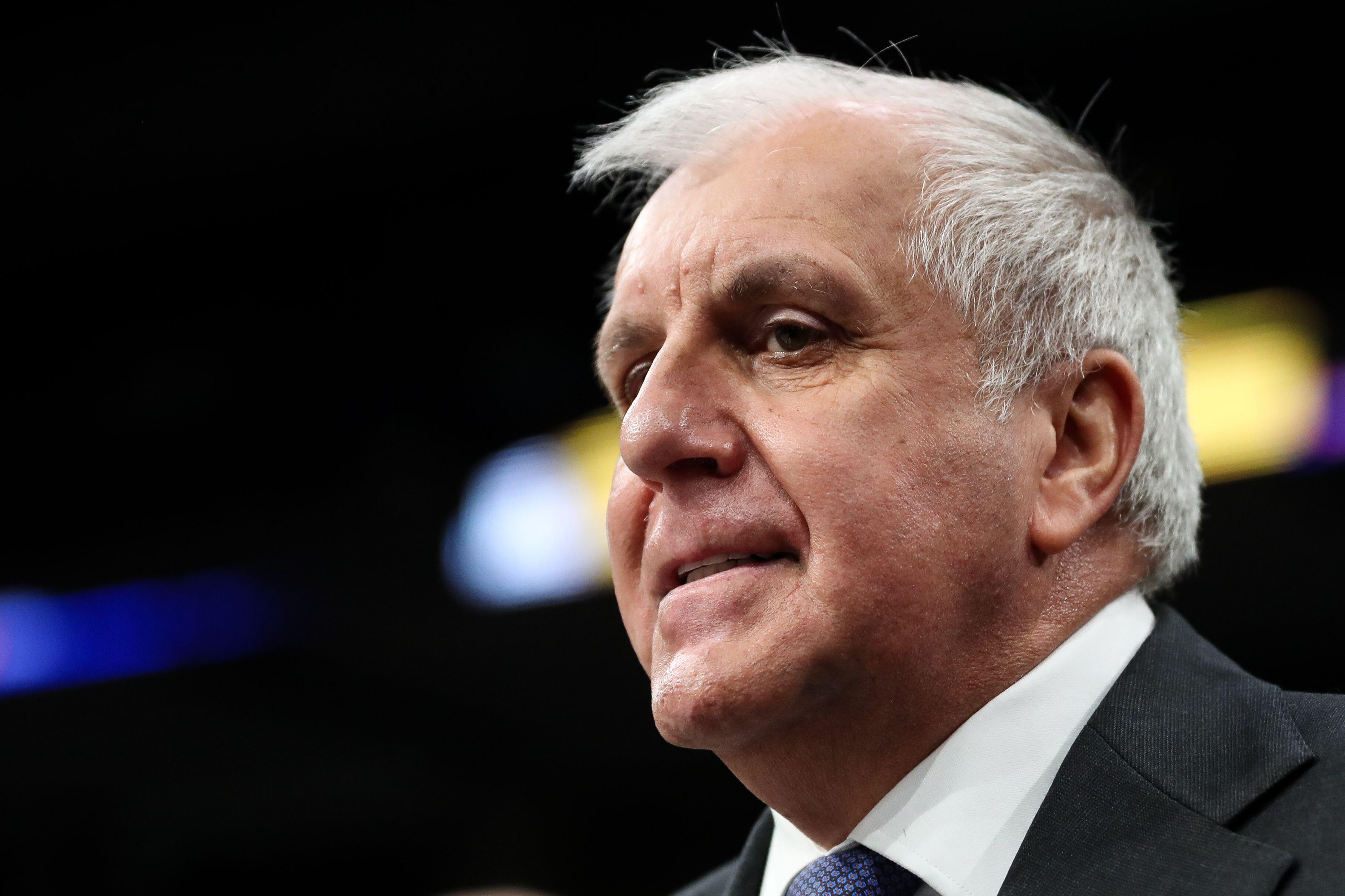 Belgrade, Serbia. 23rd Nov, 2025. Zeljko Obradovic, Head Coach of Partizan looks on before the round 8 AdmiralBet ABA League match between Partizan Mozzart Bet Belgrade and SC Derby (Studentski Centar) at Belgrade Arena (Beogradska Arena) on November 23,