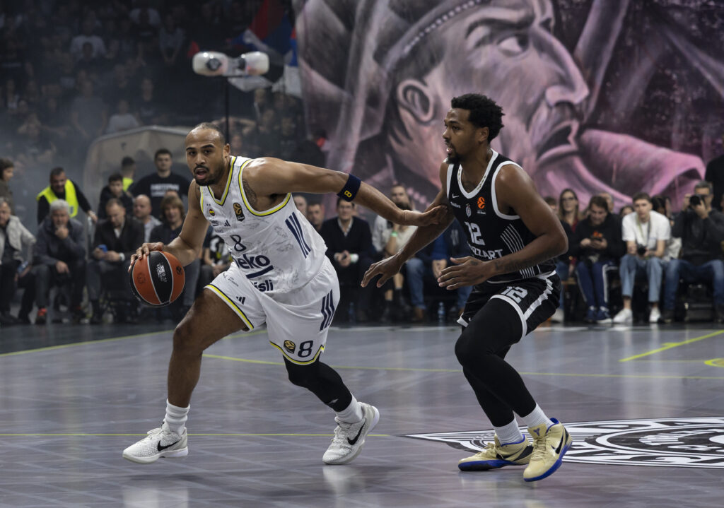 during the 2025/2026 Euroleague Round 12 match between Partizan Mozzart Bet Belgrade and Fenerbahce Istanbul at Belgrade Arena on November 21, 2025 in Belgrade, Serbia. (Photo by Srdjan Stevanovic/Starsport.rs)