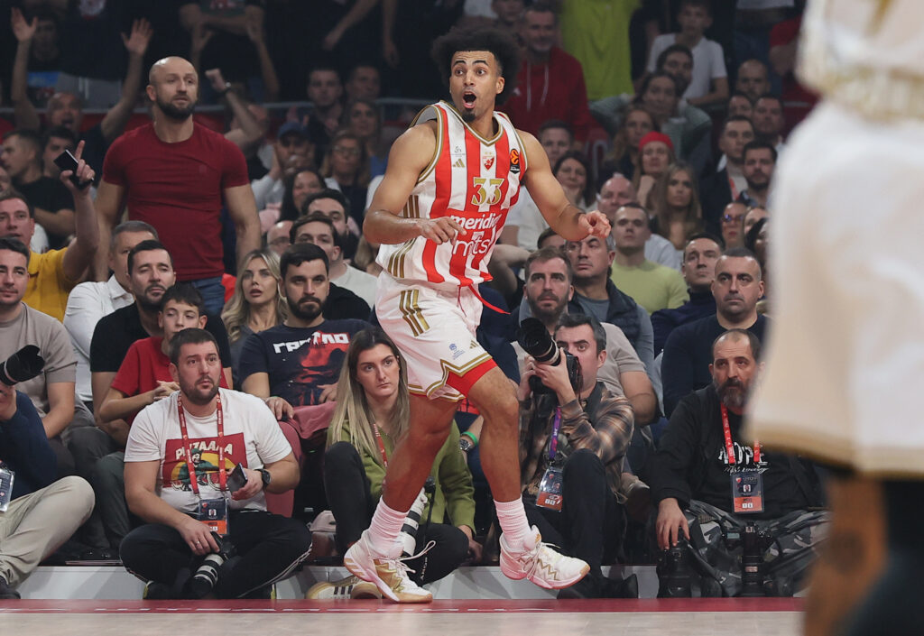 during basketball match between Crvena Zvezda (Red Star) v Baskonia on October 23. 2025. in Belgrade, Serbia. Euroleague round 6 25/26
(photo by Luka Milosavljevic/STARSPORT ©)