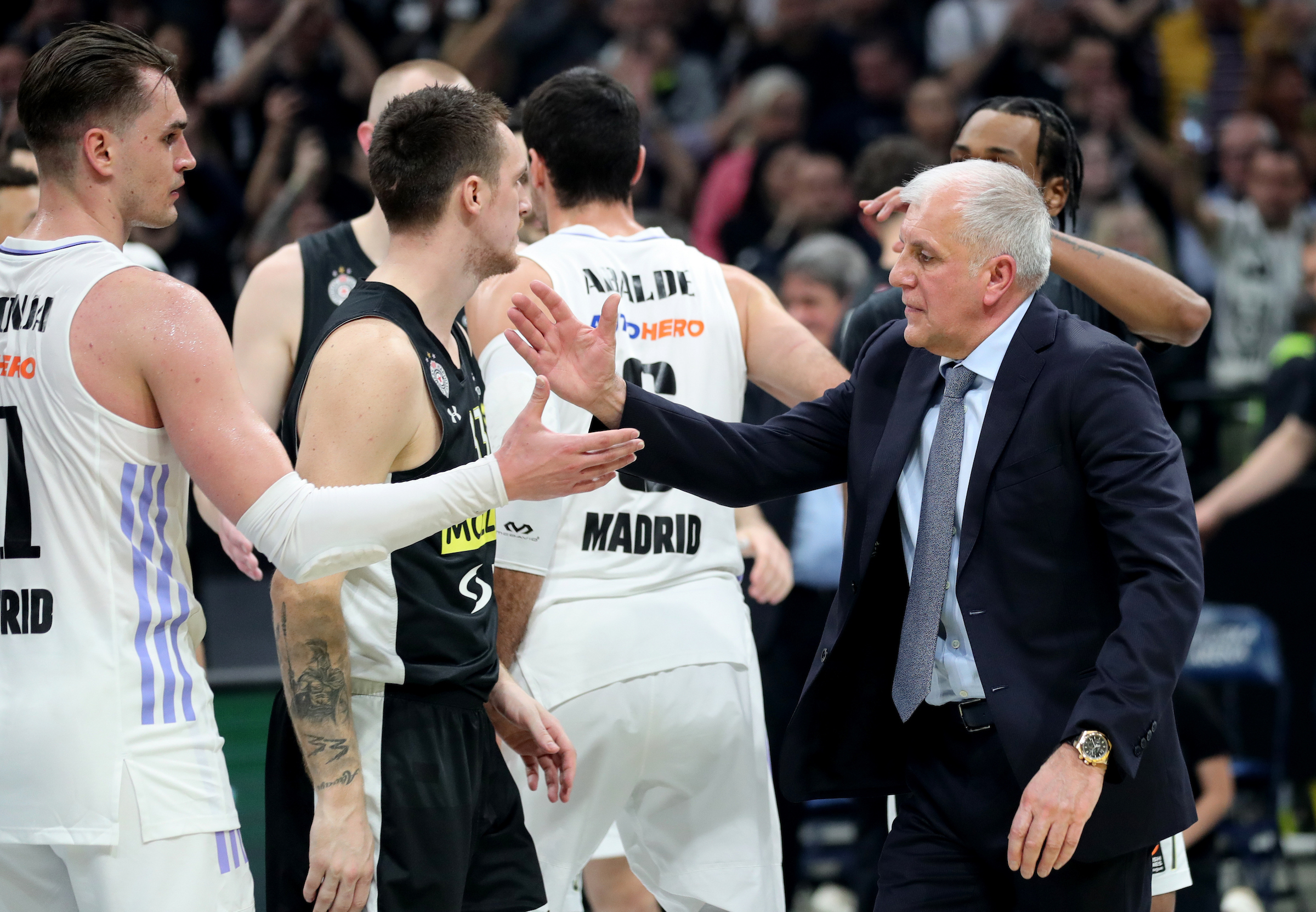 Mario Hezonja head coach Zeljko Obradovic during round 32 Euroleague basketball match between Partizan and Real Madrid in Belgrade, Serbia, on March 31, 2023.
  photo: Pedja Milosavljevic/STARSPORT