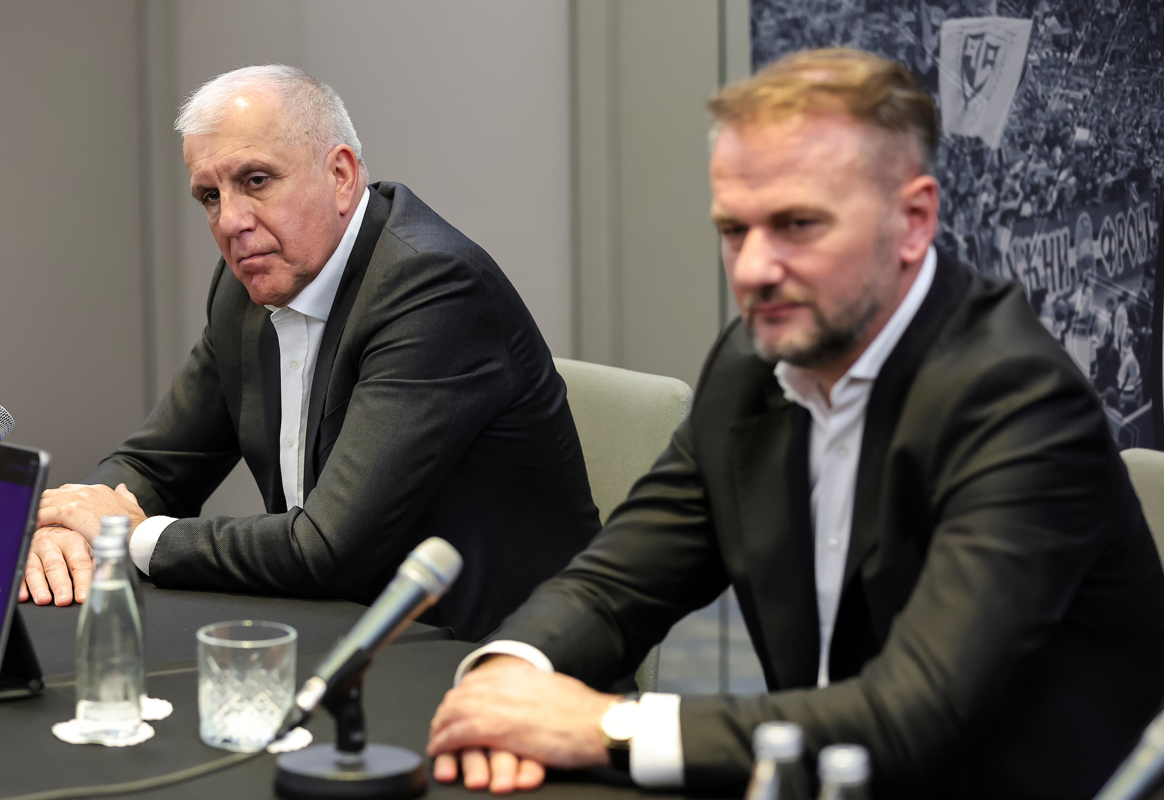 Ostoja Mijailovic KK Partizan President and head coach Zeljko Obradovic during press conference at Hotel Crown Plaza on April 27, 2024 in Belgrade, Serbia. (Photo by Srdjan Stevanovic/Starsport.rs ©)