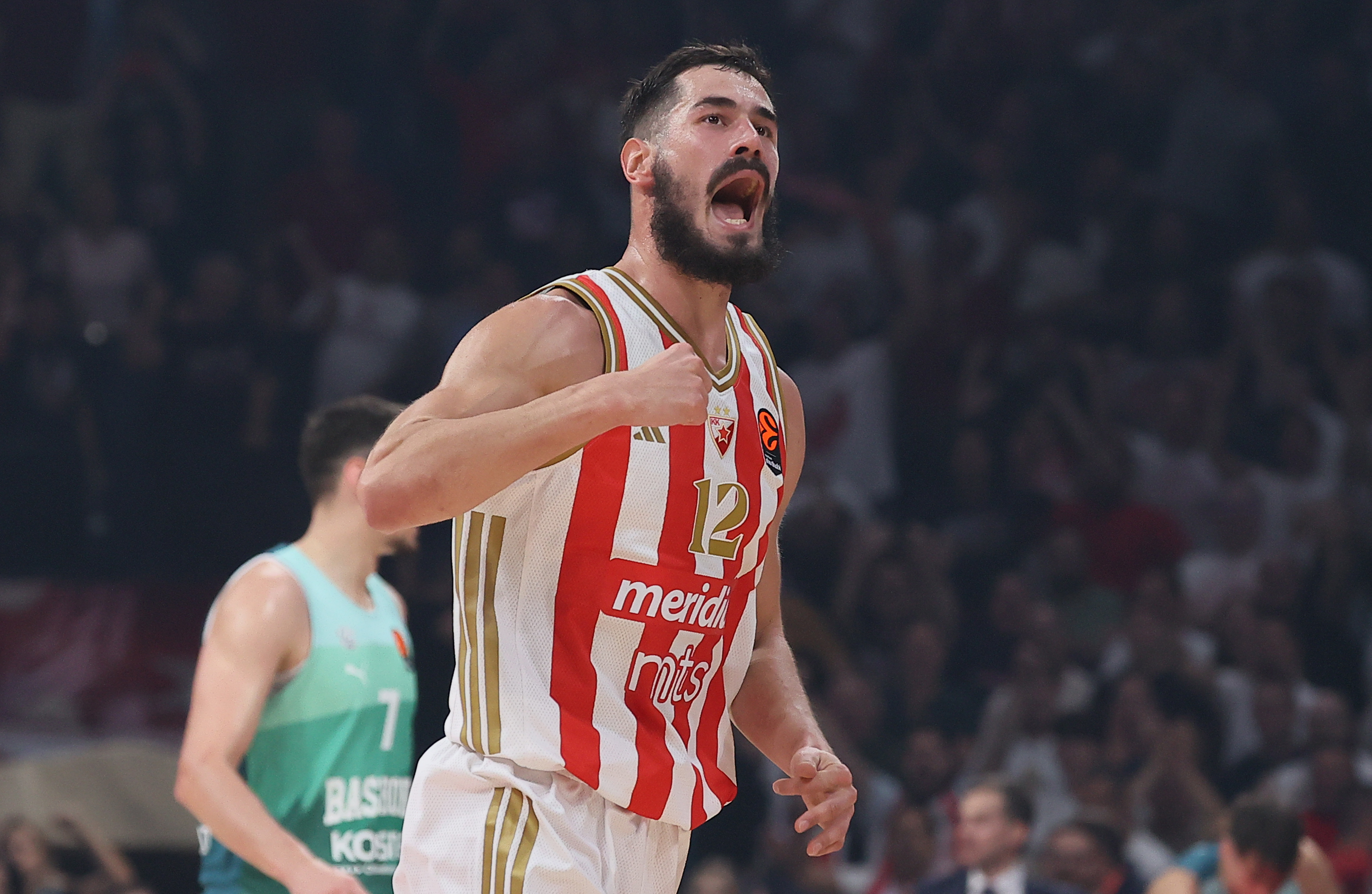 Nikola Kalinic of Crvena Zvezda celebrates during basketball match between Crvena Zvezda (Red Star) v Baskonia on October 23. 2025. in Belgrade, Serbia. Euroleague round 6 25/26
(photo by Luka Milosavljevic/STARSPORT ©)
