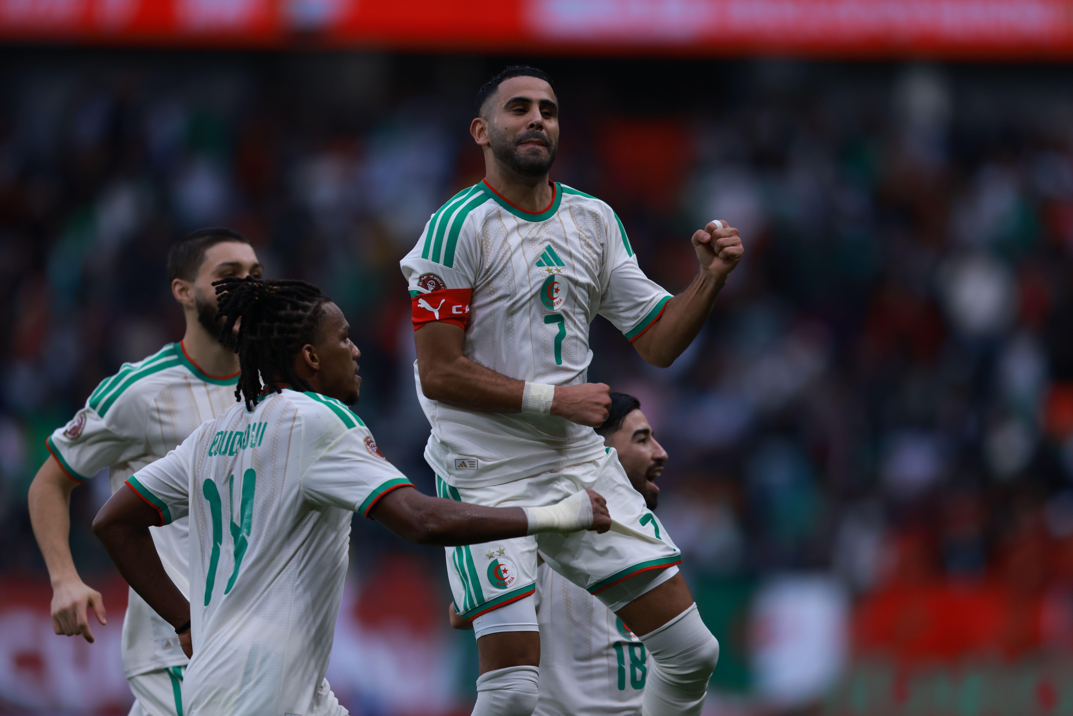 Morocco, Rabat - 24 December 2025 - Riyad Mahrez of Algeria National team celebrate after scoring a 2nd goal during the Africa Cup of Nations 2025 match of group E between Algeria national team and Sudan national team at Stade Prince Moulay el Hassan in R