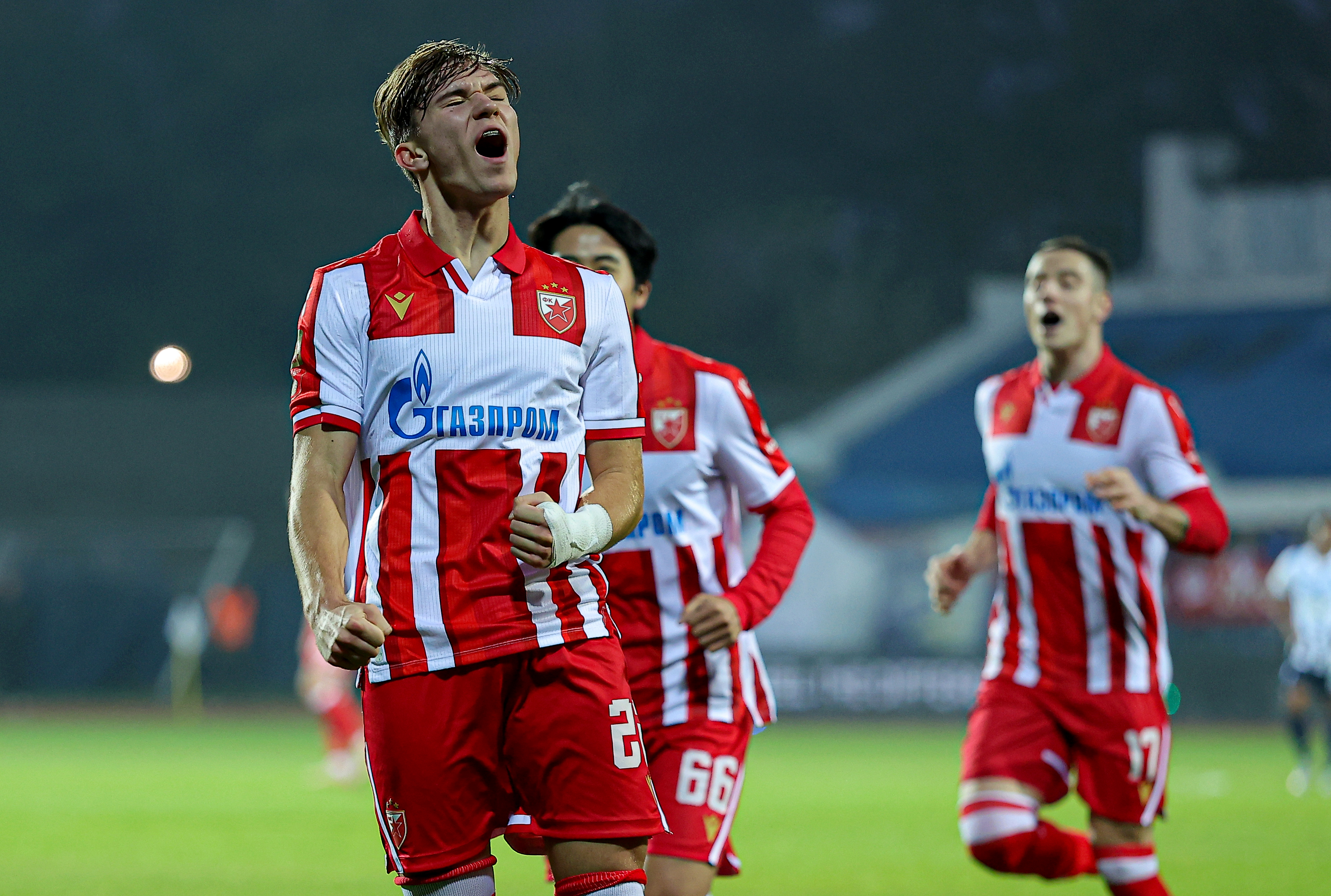 Subotica, Serbia. 9th Nov, 2025. Crvena Zvezda's  during Serbian Superleague football match between Crvena Zvezda (Red Star) and Spartak on November 9. 2025. in Subotica, Serbia.
(photo by Pedja Milosavljevic/STARSPORT ©)