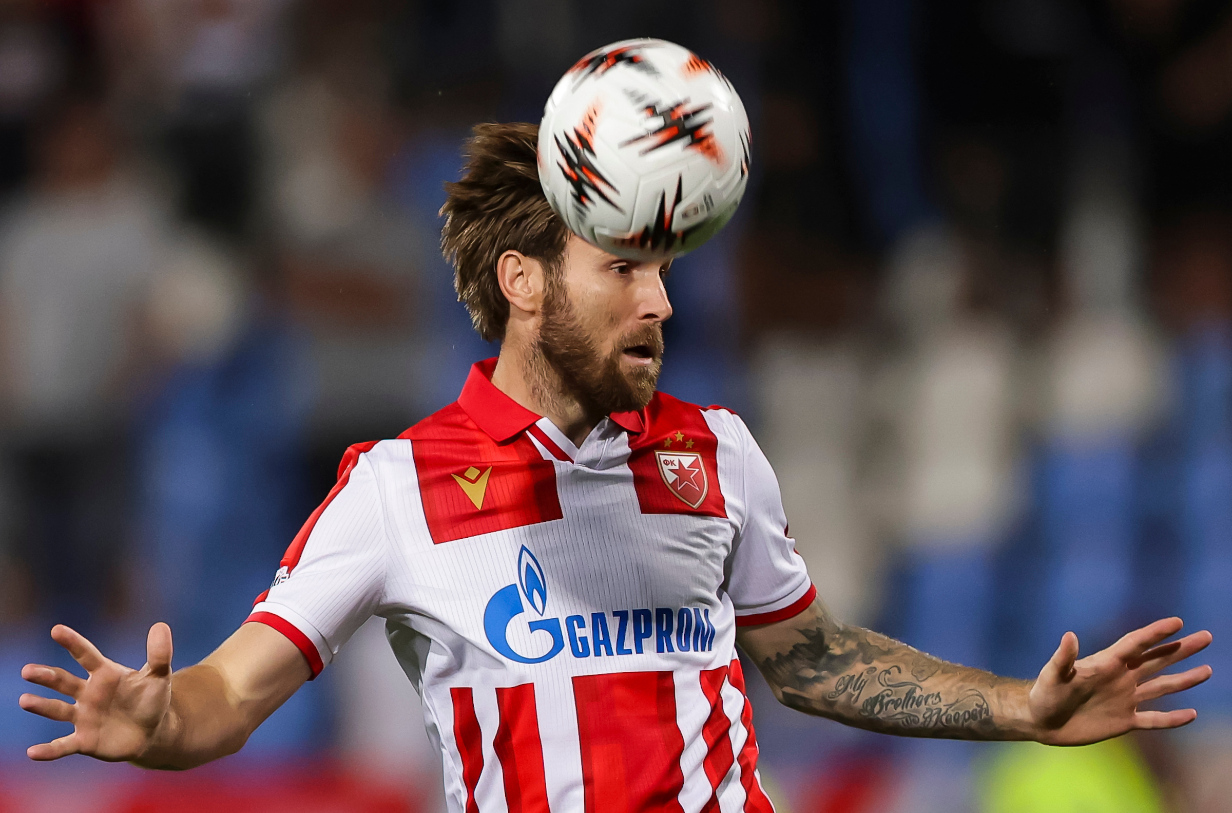 Aleksandar Katai of Crvena Zvezda during the UEFA Europa League 2025/26 League Phase MD1 match between FK Crvena Zvezda and Celtic FC at Stadion Rajko Mitic on September 24, 2025 in Belgrade, Serbia.  (Photo by Srdjan Stevanovic/Starsport.rs ©)