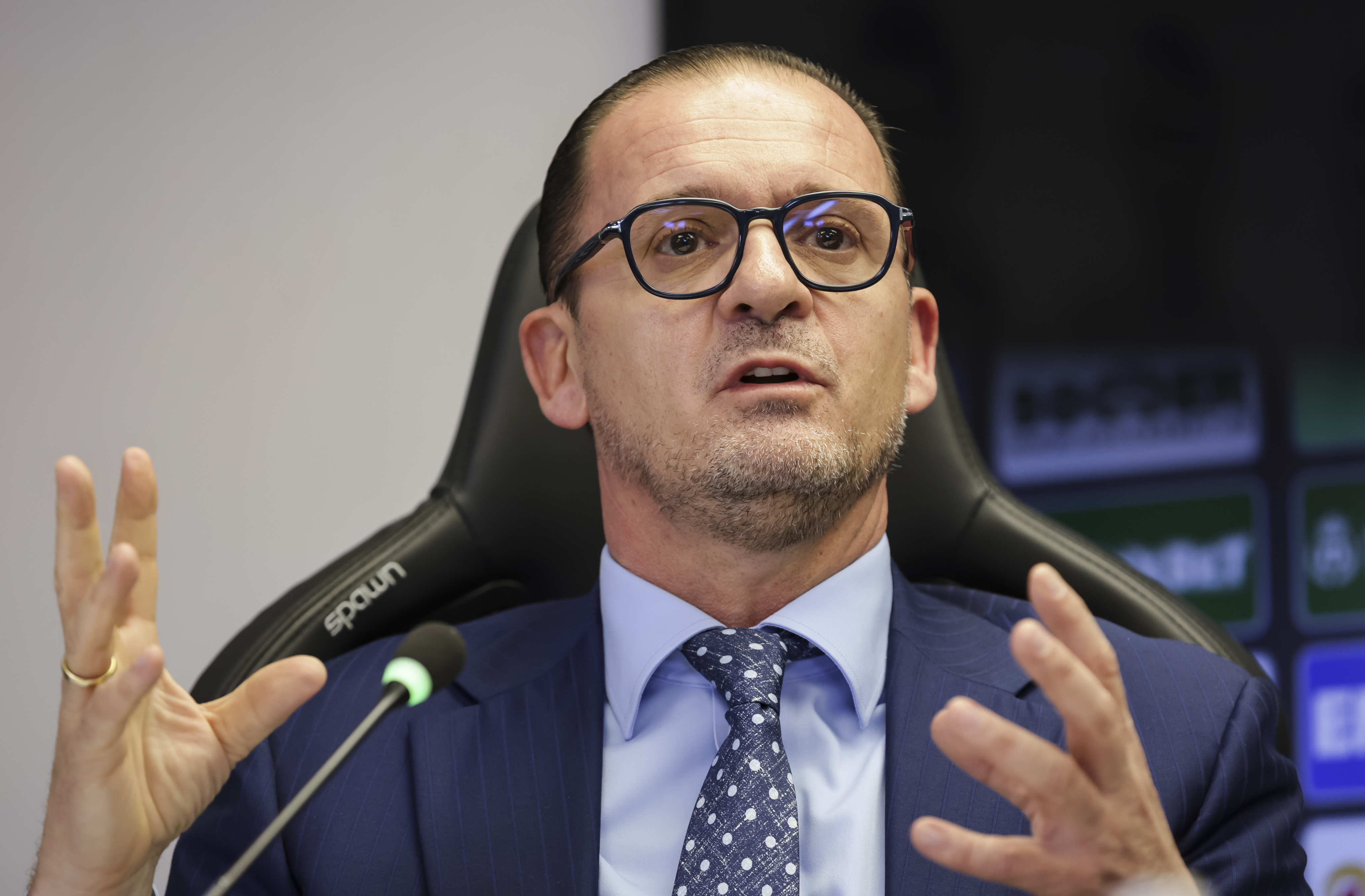 Predrag Mijatovic speaks with media during the Press conference of FC Partizan at stadium FK Partizan (JNA) on October 22, 2024 in Belgrade, Serbia. (Photo by Srdjan Stevanovic/Starsport.rs ©)