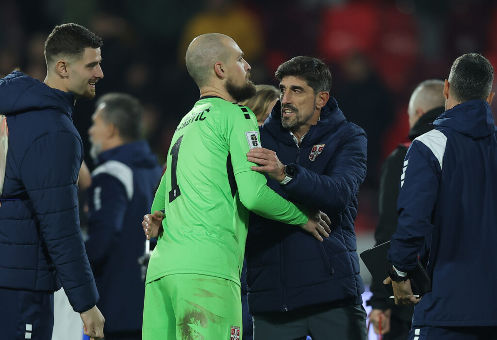 Leskovac, Serbia. 16th Nov, 2025. Serbia's vies with Latvia's during the Group K World Cup 2026 European Qualifiers football match between Serbia and Latvia on November 16. 2025. in Leskovac, Serbia.
(photo by Pedja Milosavljevic/STARSPORT ©)