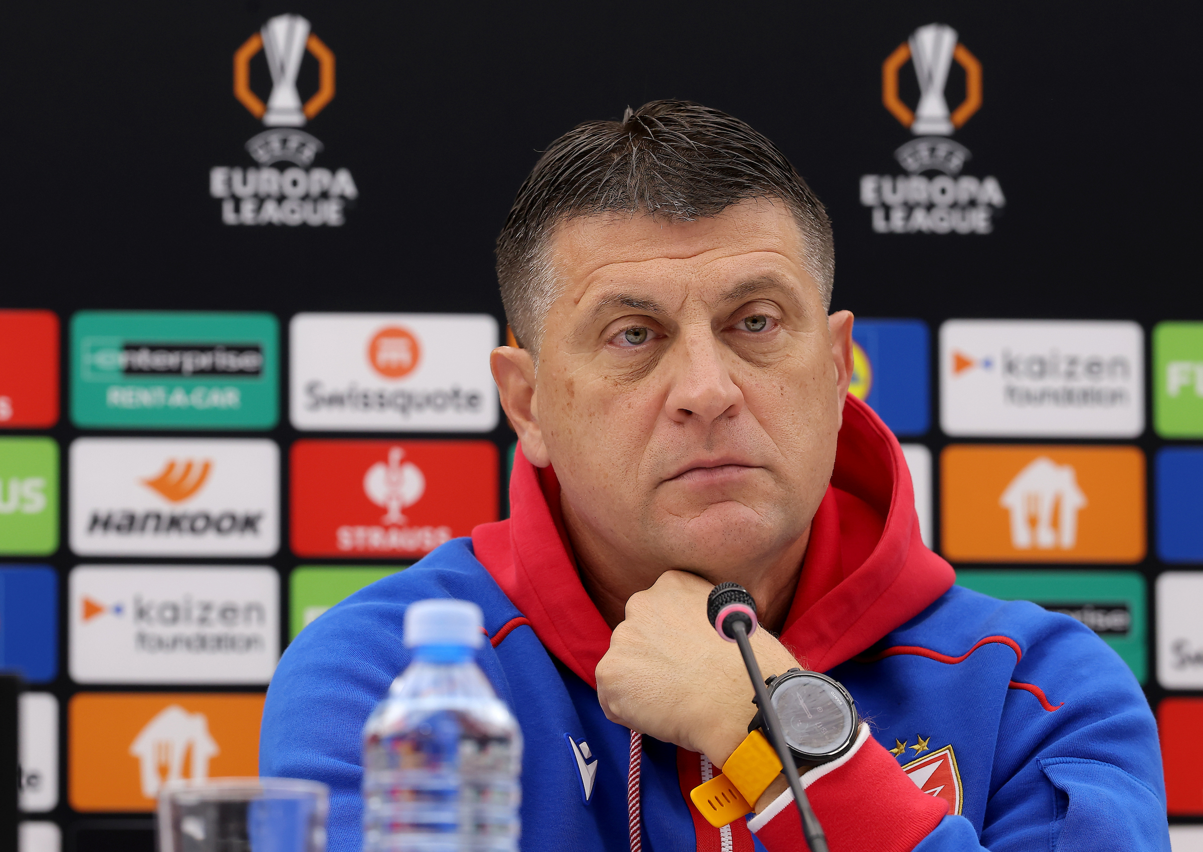 Belgrade, Serbia. 5th Nov, 2025. Crvena Zvezda's  during press conference ahead of the UEFA Europa League football match between Crvena Zvezda (Red Star) and Lille on November 5. 2025. in Belgrade, Serbia.
(photo by Pedja Milosavljevic/STARSPORT ©)