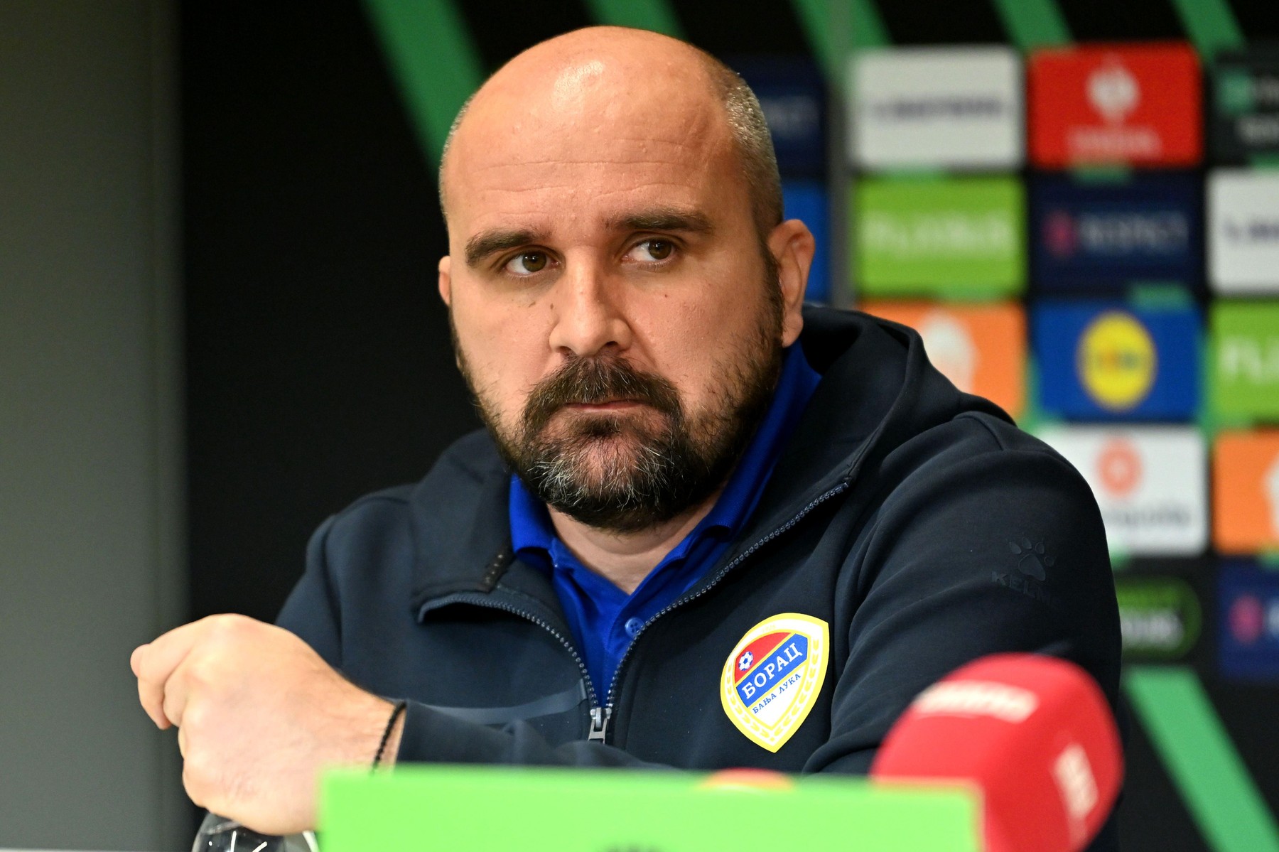 Ljubljana, Slovenia. 19th Feb, 2025. Ljubljana, Slovenia, February 19th 2025: Mladen Zizovic head coach of Borac Banja Luka talking in press conference before the UEFA Conference League, Knockout phase play-offs 2nd leg match between Olimpija Ljubljana (S