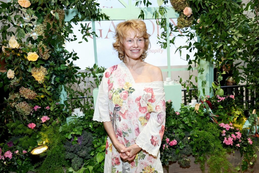 NEW YORK, NEW YORK - OCTOBER 24: Pamela Anderson poses inside Pamela Anderson's "Sonsie Garden" with Shopify on October 24, 2025 in New York City.   Jamie McCarthy,Image: 1047917505, License: Rights-managed, Restrictions: , Model Release: no, Credit line: