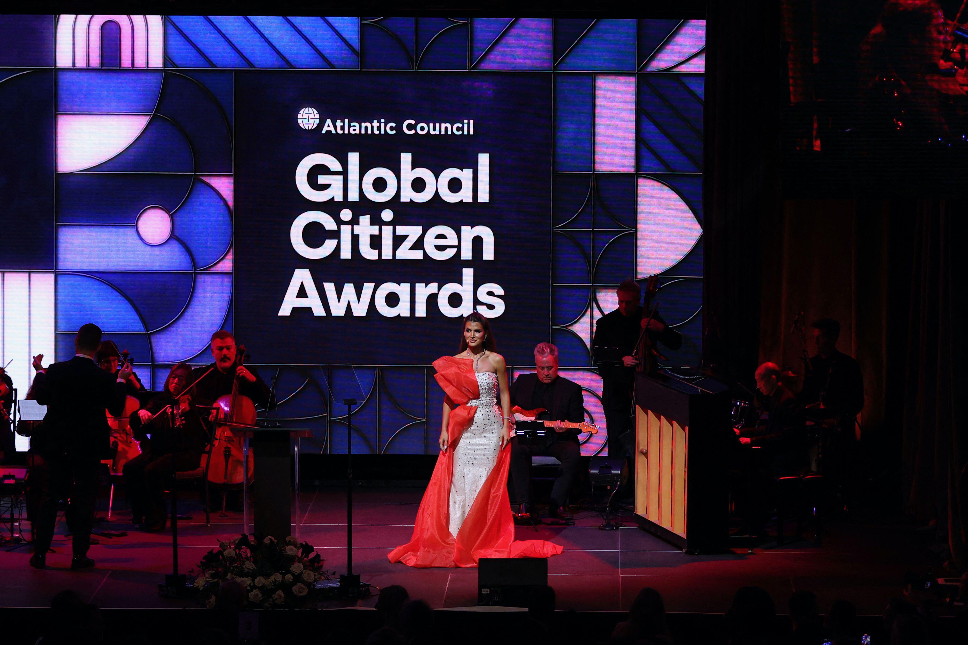 Tamara Radjenovic sings at the Atlantic Council Global Citizen Awards at the Ziegfeld Ballroom in New York, NY on September 24, 2025. Photo by Charles Guerin/ABACAPRESS.COM Credit: Abaca Press/Alamy Live News