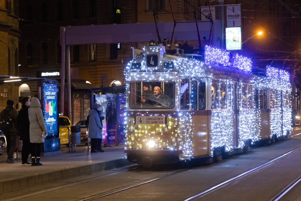 BUDAPEST, Nov. 29, 2025  -- A decorated Christmas tram is seen in Budapest, Hungary on Nov. 28, 2025.,Image: 1055260886, License: Rights-managed, Restrictions: , Model Release: no, Credit line: Attila Volgyi / Xinhua News / Profimedia
