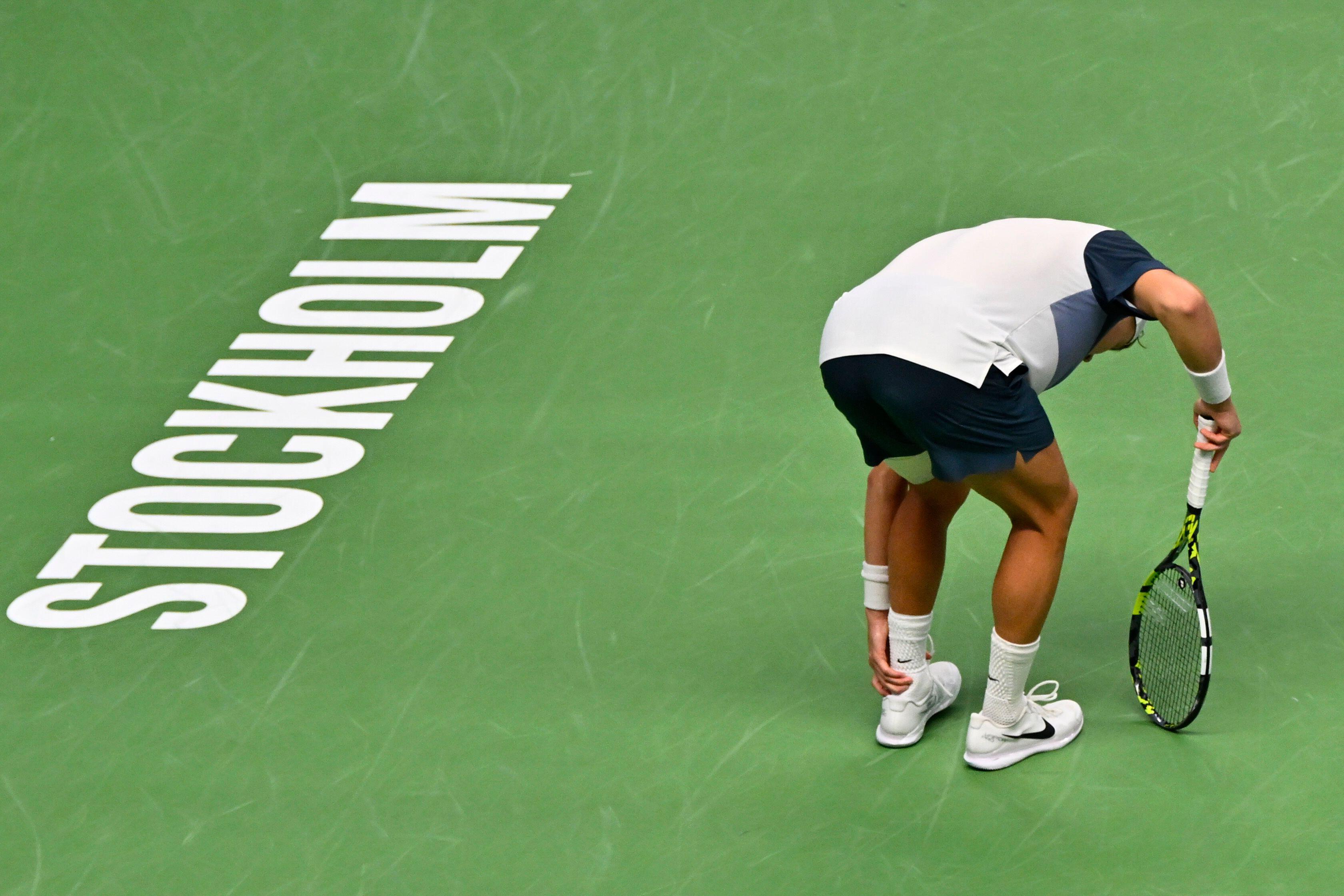 STOCKHOLM, SWEDEN 20251018Denmark's Holger Rune meets France's Ugo Humbert in the semifinals of the BNP Paribas Nordic Open tennis tournament at the Royal Swedish Tennis Hall. Photo: Anders Wiklund / TT / Code 10040   This text is auto translated