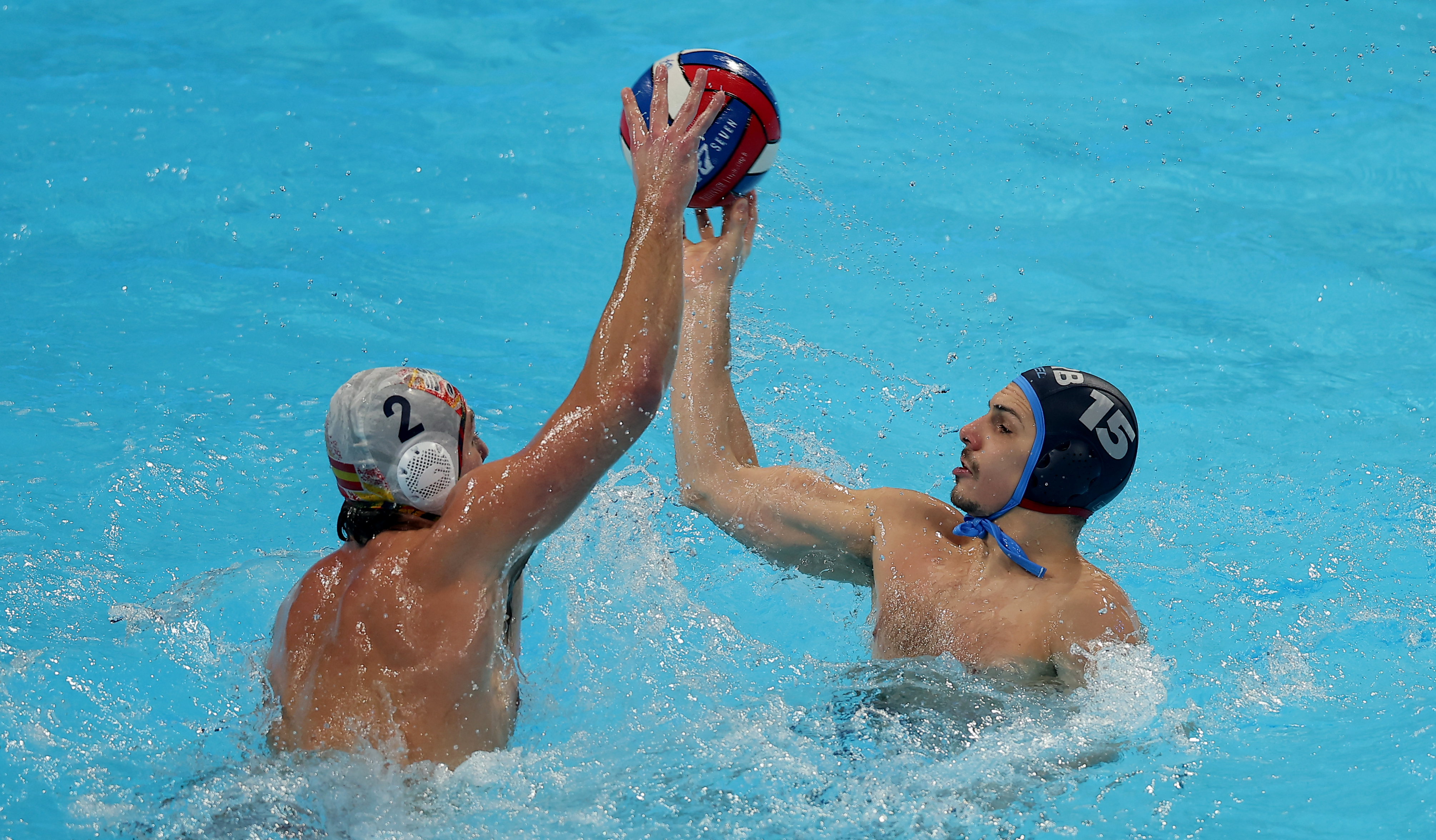 Belgrade, Serbia. 12th Jan, 2026. Greece's vies with Georgia's during group C European Championship water polo match between Spain and Serbia on January 12. 2026. in Belgrade, Serbia.
(photo by Pedja Milosavljevic/STARSPORT ©)