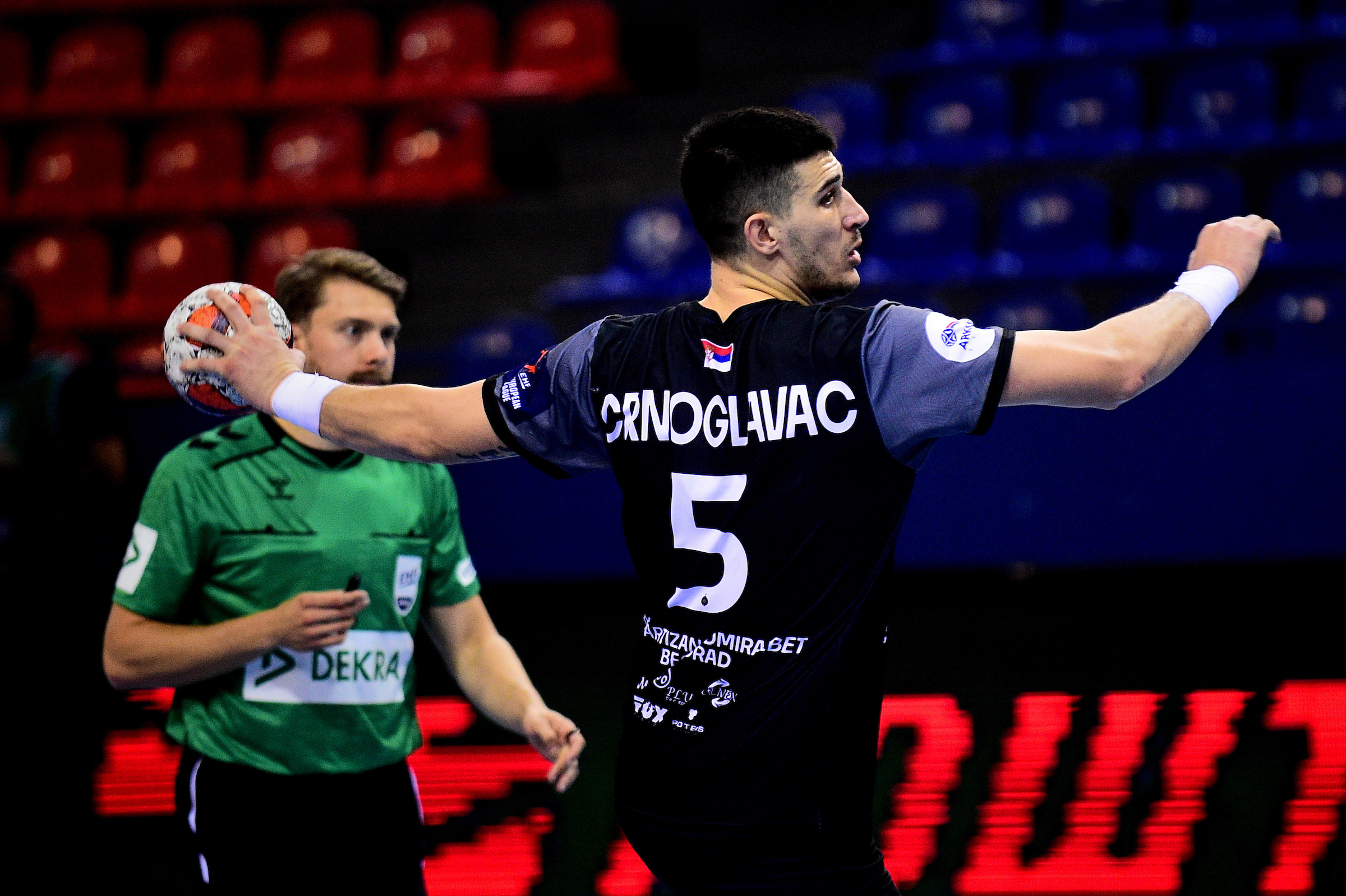 Nikola Crnoglavac at EHF Europa League round 2 group match between Partizan and Kadetten Shaffhausen played at SC Vozdovac, 21.10.2025, Belgrade, Serbia. (Photo by Dusan Milenkovic/Starsport.rs ©)