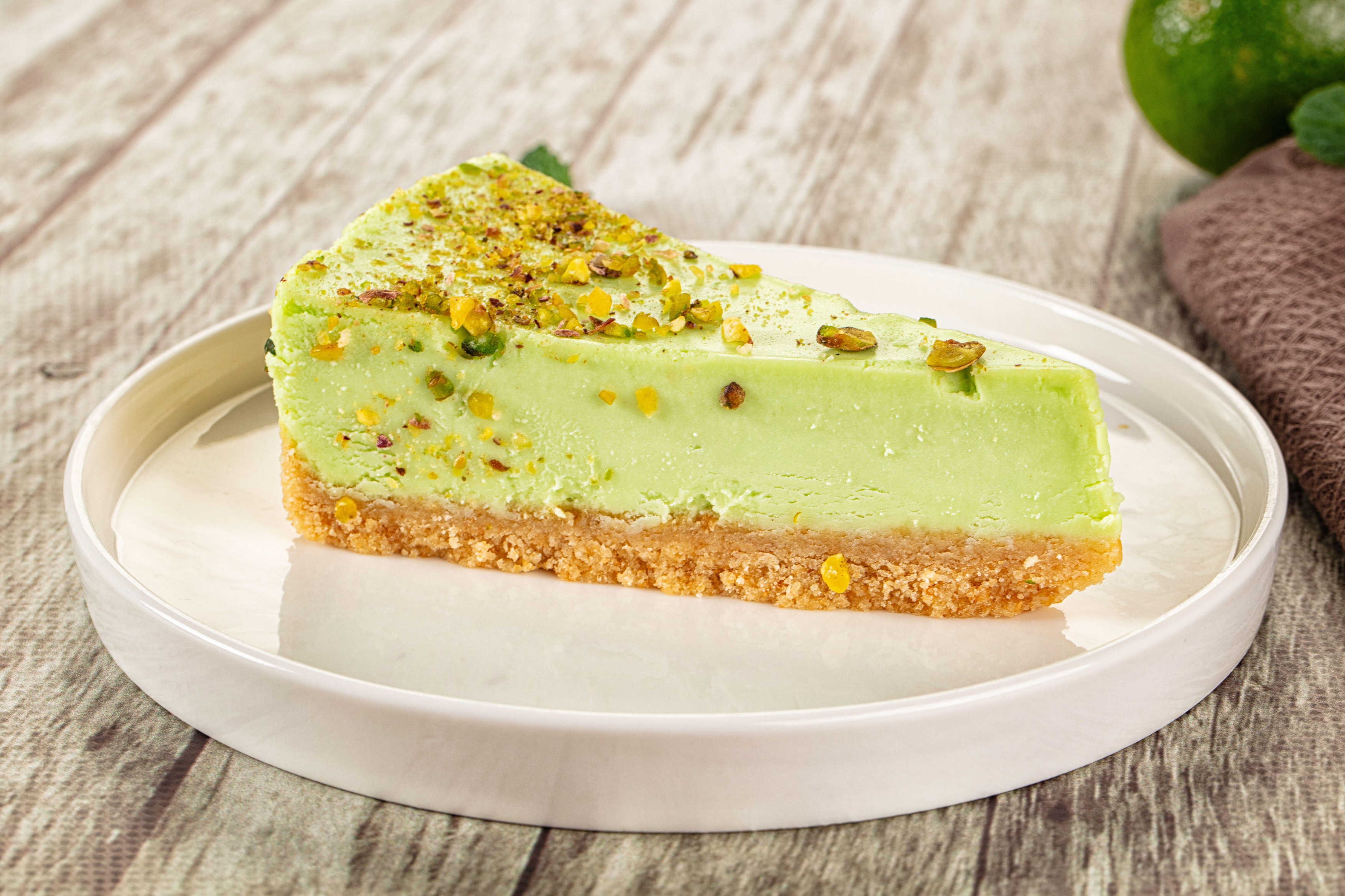 Gourmet Green pistachio cheesecake served mint