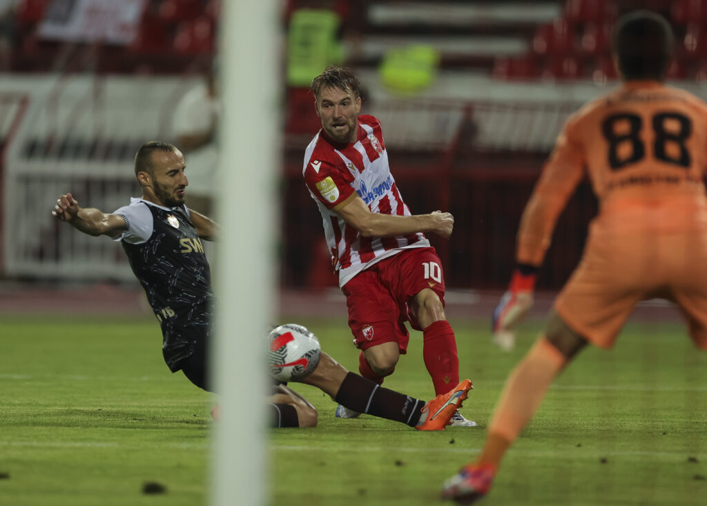during the Mozzart Super Liga 2024/2025 match between Crvena zvezda and Jedinstvo Ub at stadium Rajko Mitic (Marakana) on July 20, 2024 in Belgrade, Serbia. (Photo by Srdjan Stevanovic/Starsport.rs ©)