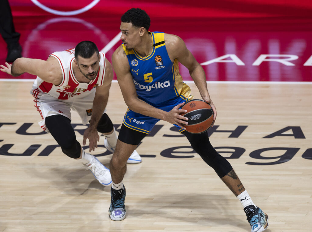during the 2023/2024 Turkish Airlines EuroLeague match between Maccabi and Crvena Zvezda at Aleksandar Nikolic Hall (Pionir) on December 21, 2023 in Belgrade, Serbia. (Photo by Srdjan Stevanovic/Starsport.rs ©)