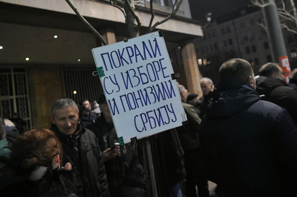 Beograd 20. decembar 2023. Protest opozicije Srbija protiv nasilja ispred zgrade Republičke izborne komisije RIK-a zbog kradje Foto:Goran Srdanov