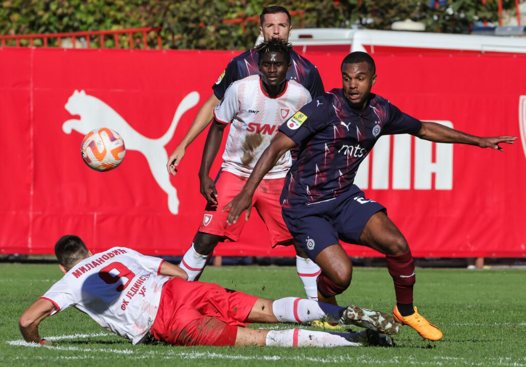 during the Serbia Cup Kup Srbije season 2023/2024 match between Jedinstvo Ub and FK Partizan at stadium Dragan Dzajic Ub on November 01, 2023 in Belgrade, Serbia. (Photo by Srdjan Stevanovic/Starsport.rs ©)