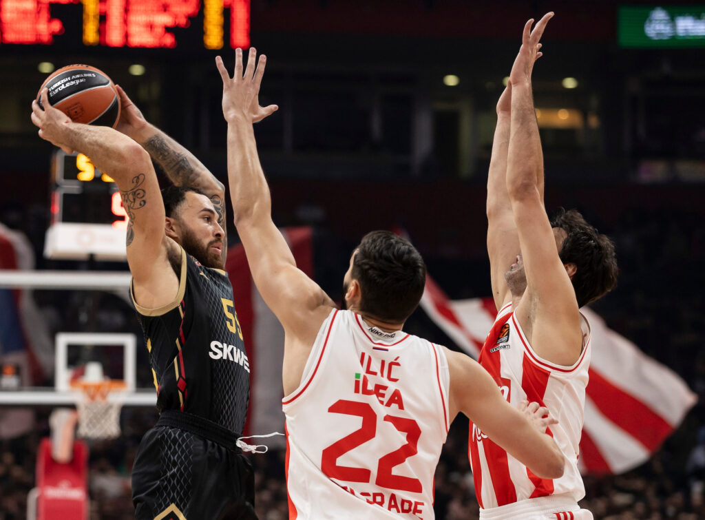 during the 2023/2024 Turkish Airlines EuroLeague match between Crvena Zvezda and AS Monaco at Stark Arena on October 18, 2023 in Belgrade, Serbia. (Photo by Srdjan Stevanovic/Starsport.rs ©)