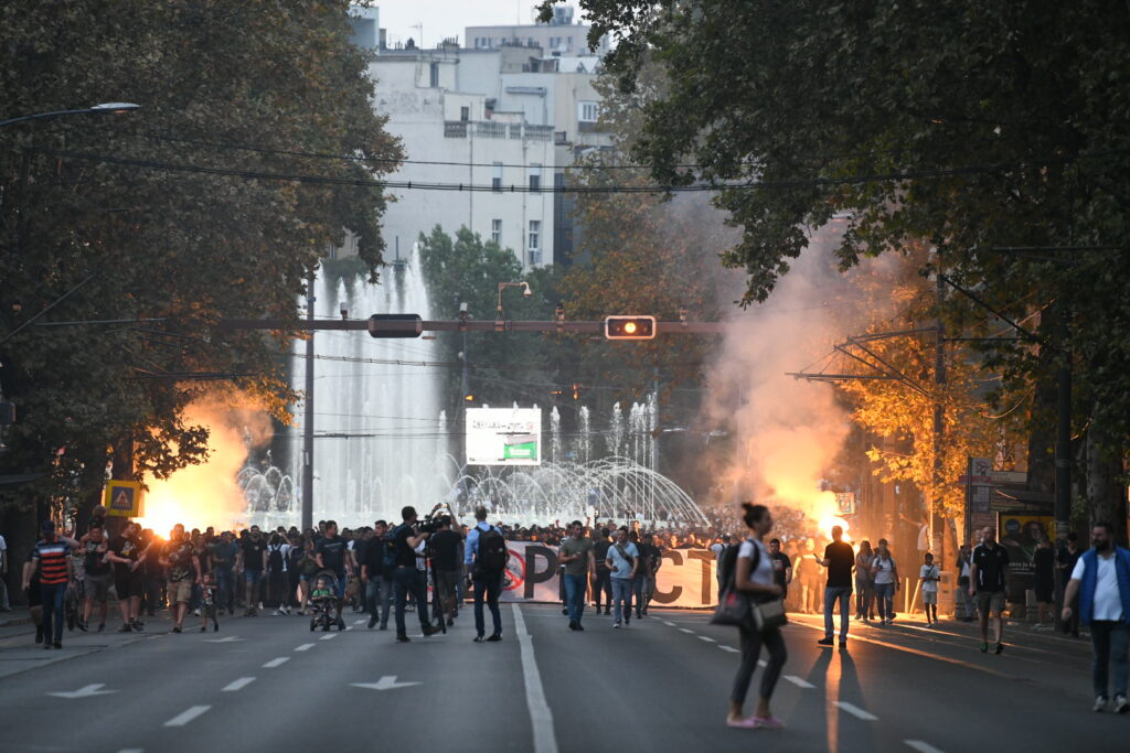 Beograd 31. avgust 2023. Protest navijaca Partizana grobari na Terazijama Foto:Vesna Lalić/Nova.rs