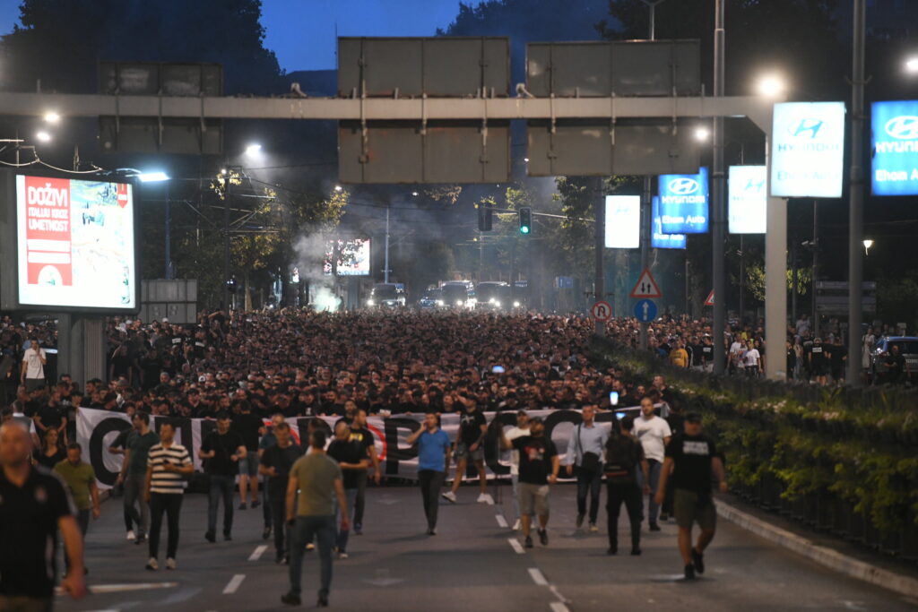 Beograd 31. avgust 2023. Protest navijaca Partizana grobari na Terazijama Foto:Vesna Lalić/Nova.rs