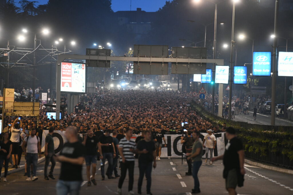 Beograd 31. avgust 2023. Protest navijaca Partizana grobari na Terazijama Foto:Vesna Lalić/Nova.rs