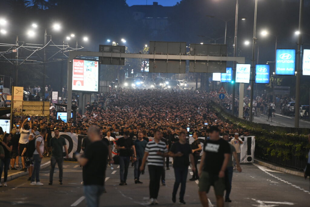 Beograd 31. avgust 2023. Protest navijaca Partizana grobari na Terazijama Foto:Vesna Lalić/Nova.rs