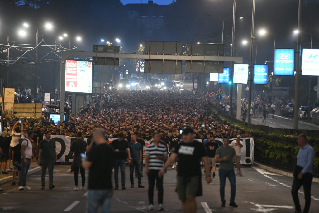 Beograd 31. avgust 2023. Protest navijaca Partizana grobari na Terazijama Foto:Vesna Lalić/Nova.rs