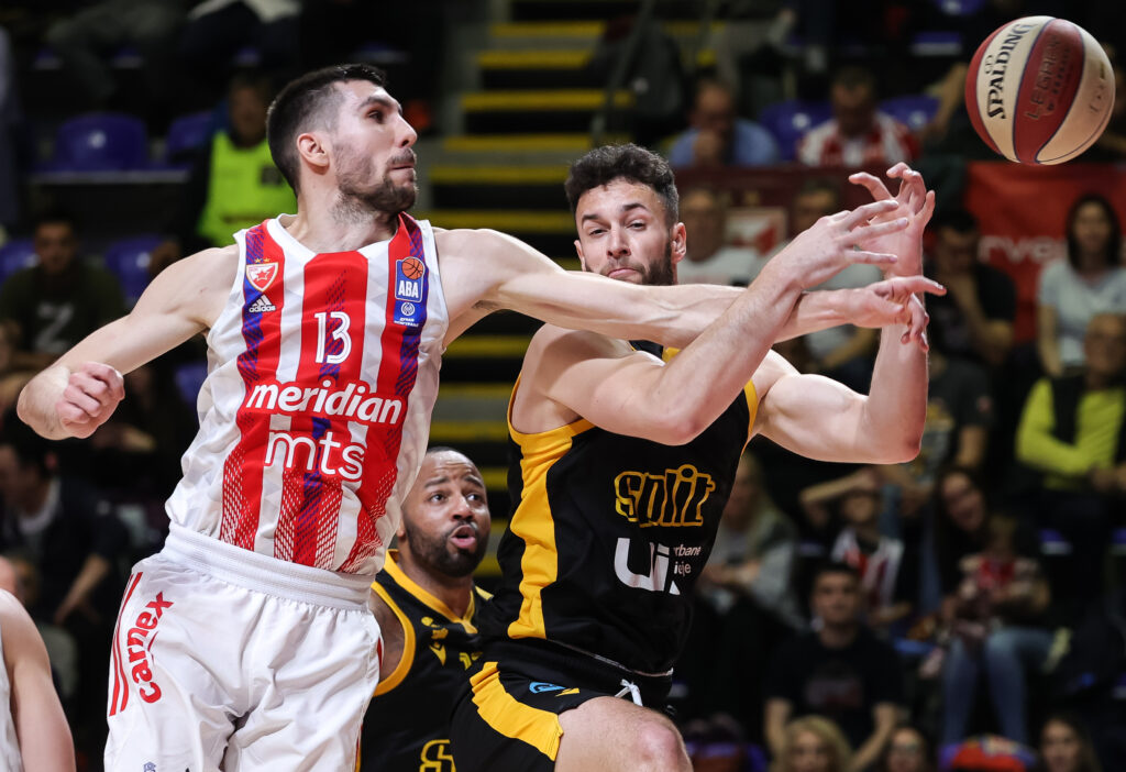 during the Aba League Season 2022-2023 match between Crvena Zvezda and KK Split at Aleksandar Nikolic hall on April 17, 2023 in Belgrade, Serbia. (Photo by Srdjan Stevanovic/Starsport.rs ©)