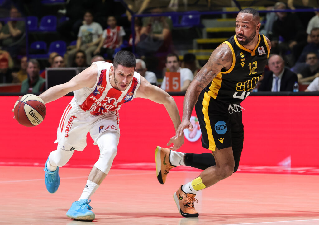 during the Aba League Season 2022-2023 match between Crvena Zvezda and KK Split at Aleksandar Nikolic hall on April 17, 2023 in Belgrade, Serbia. (Photo by Srdjan Stevanovic/Starsport.rs ©)