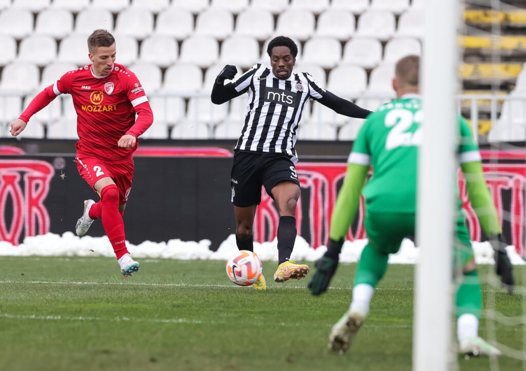 during the Partizan v Radnicki 1923 Kragujevac -  Mozzart Super Liga 2022/2023 match on stadium FK Partizan (JNA) on February 27, 2023 in Belgrade, Serbia. (Photo by Srdjan Stevanovic/Starsport.rs ©)