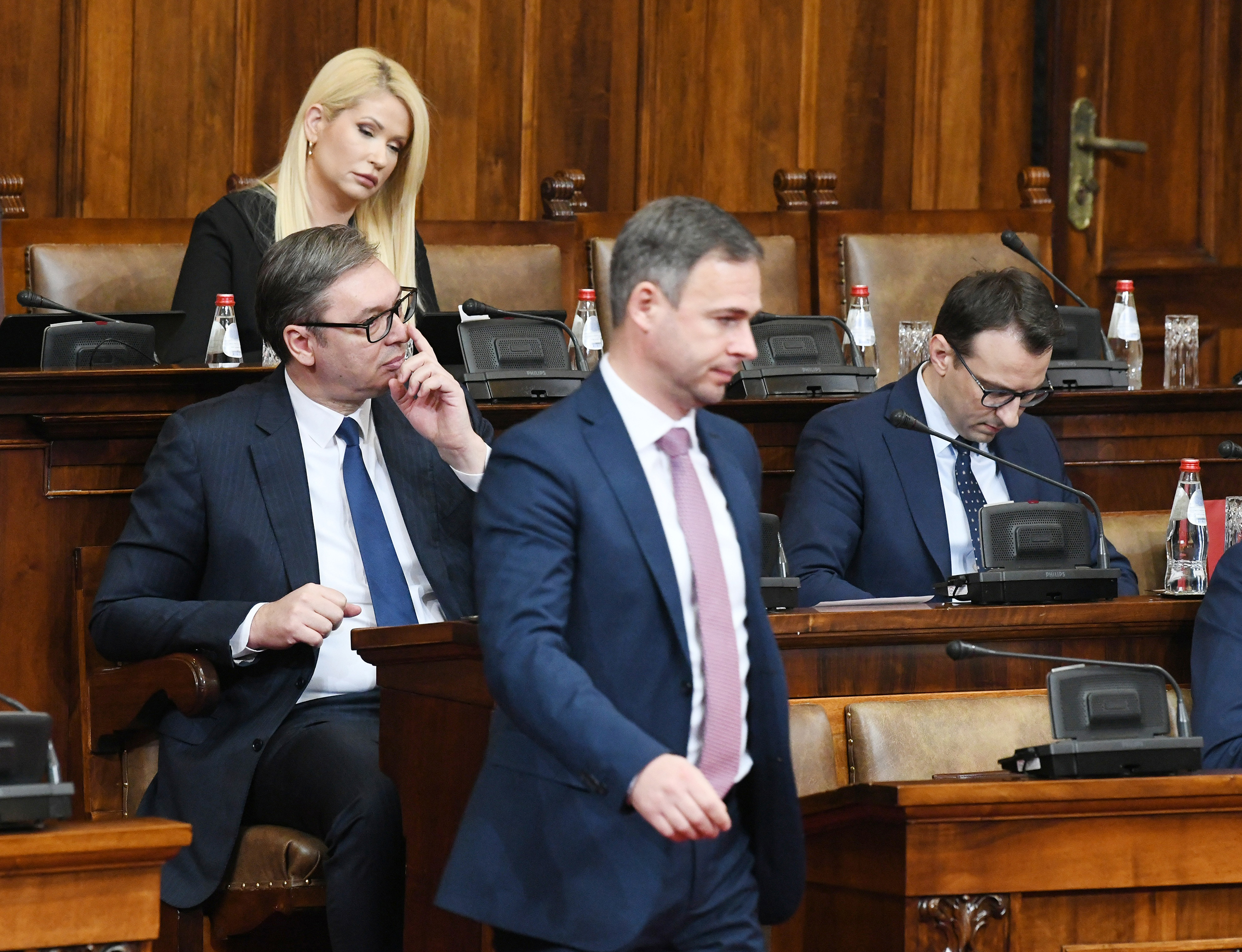 Beograd 02.02.2023. Sednica Skupstine Srbije, skupstina, izvestaj o pregovorima sa Pristinom, Aleksandar Vučić   Miroslav Aleksić Sandra Božić Petar Petković