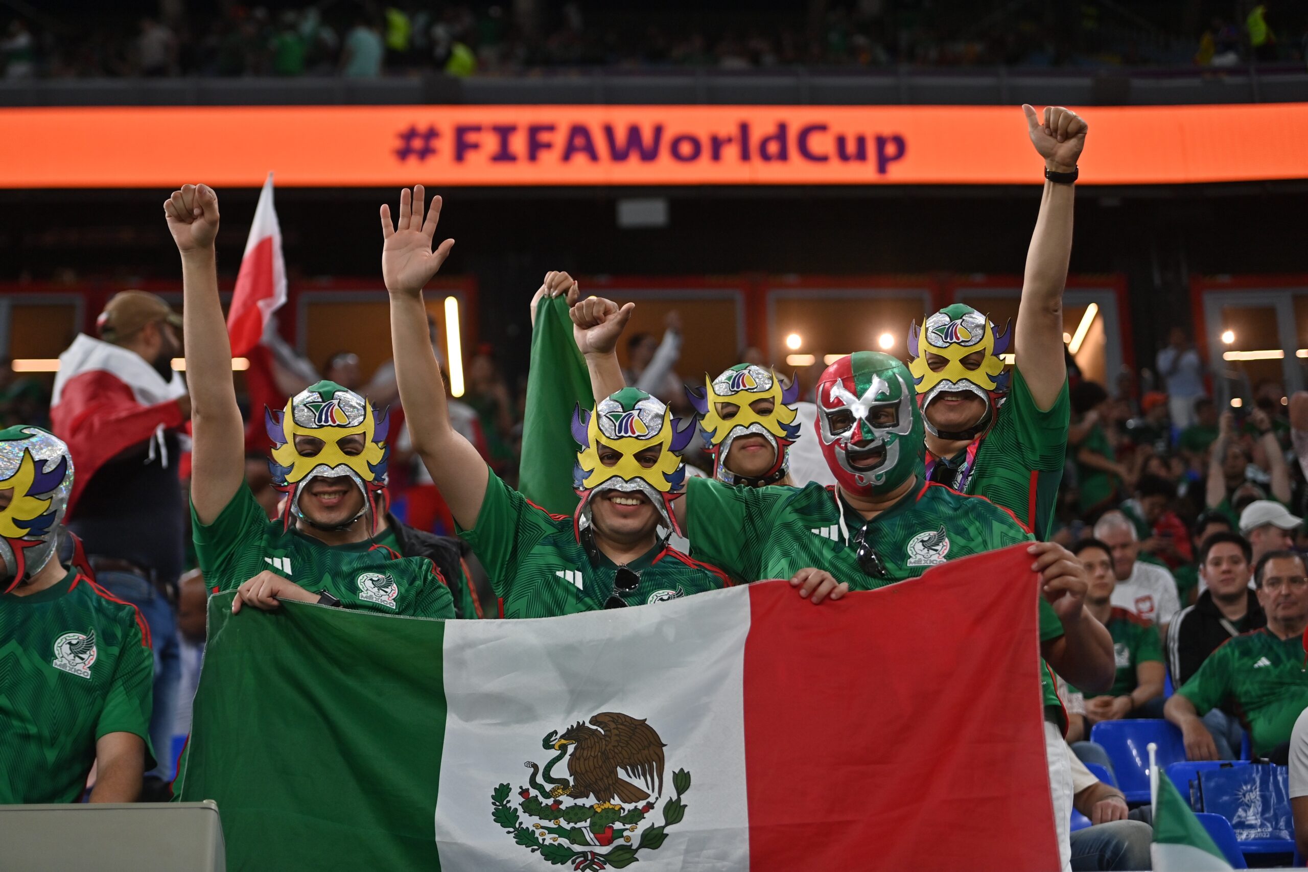 epa10320765 Supporters of Mexico prior to the FIFA World Cup 2022 group C soccer match between Mexico and Poland at Stadium 947 in Doha, Qatar, 22 November 2022.  EPA-EFE/Noushad Thekkayil