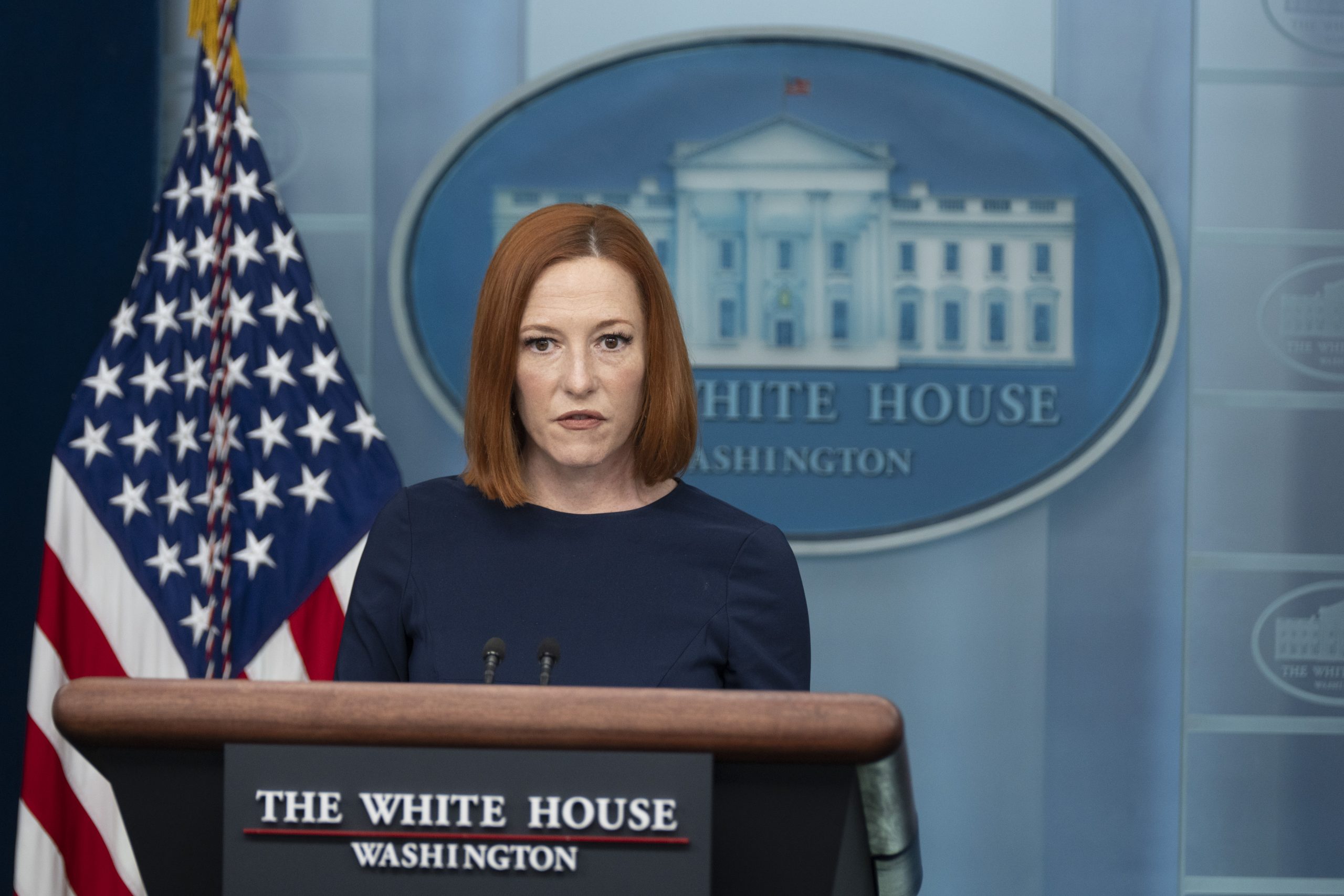 epa09777670 White House Press Secretary Jen Psaki participates in a briefing at the White House in Washington, DC, USA, 22 February 2022.  EPA-EFE/Chris Kleponis / POOL