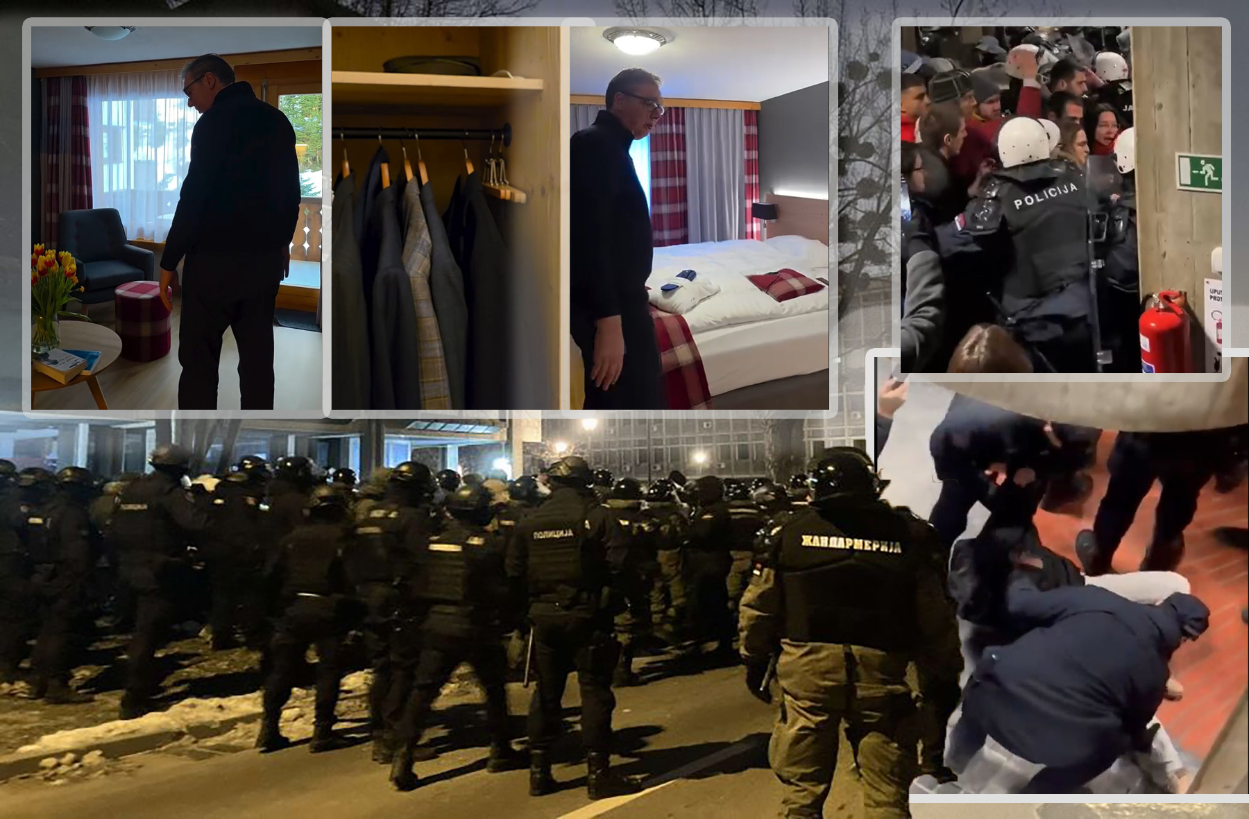 Može da se napravi neki kombo onog prebijanja studenata u Novom Sadu i gospodina koji pokazuje svoje košulje i karirane zavese? Vučić u obilasku svoje sobe i nasilje u Novom Sadu