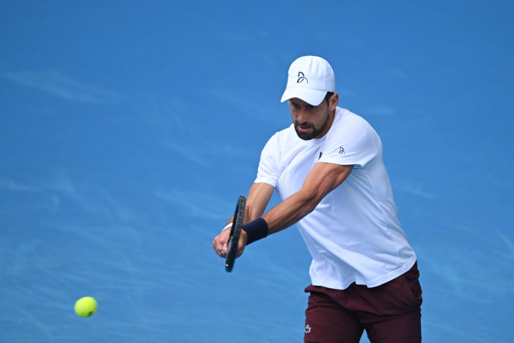 epa12645714 Novak Djokovic of Serbia practices ahead of the Australian Open tennis tournament at Melbourne Park in Melbourne, Australia, 13 January 2026.  EPA/JAMES ROSS AUSTRALIA AND NEW ZEALAND OUT