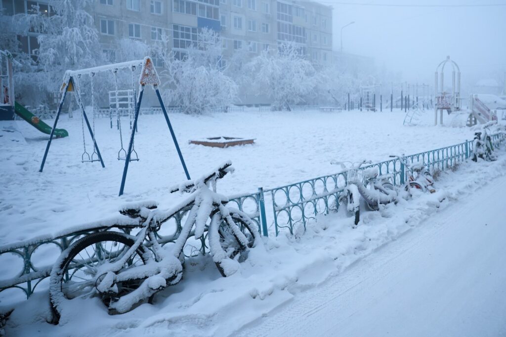 RUSSIA, YAKUTSK - JANUARY 12, 2026: Bicycles are pictured in a street,Image: 1065378108, License: Rights-managed, Restrictions: * Switzerland And Russia Rights Out *, Model Release: no, Credit line: Vadim Skryabin / Zuma Press / Profimedia
