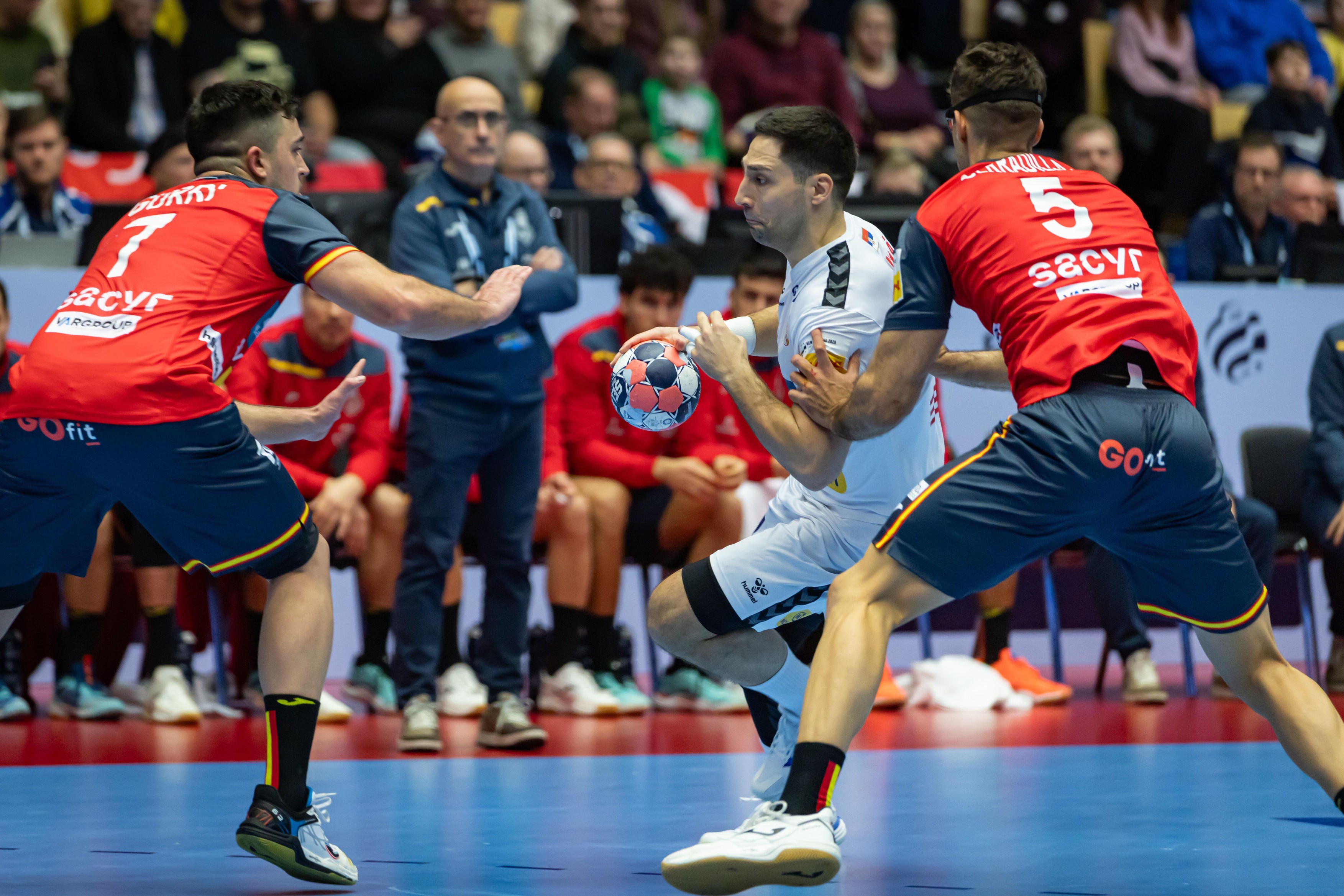 HERNING, DENMARK - JANUARY 15:  Serbia in attack during the EHF EURO 2026 match between Germany vs Austria at Jyske Bank Boxen Arena on matchday 1 of the Group Matches Group A on January 15, 2026 in Herning, Denmark.