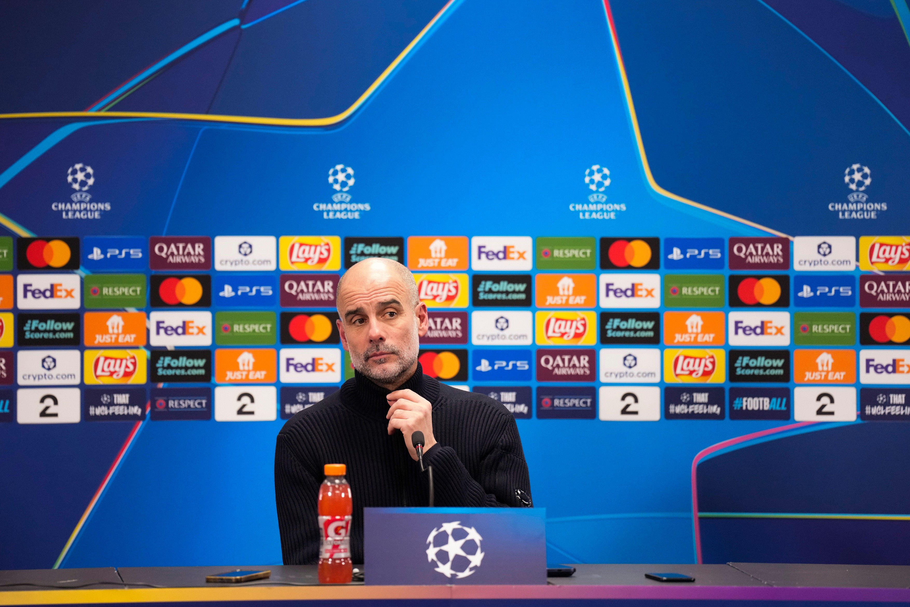 Bodø 20260120. Manchester City coach Pep Guardiola during the press conference after the Champions League football match between Bodø/Glimt and Manchester City at Aspmyra Stadium. Photo: Fredrik Varfjell / NTB   This text is auto translated