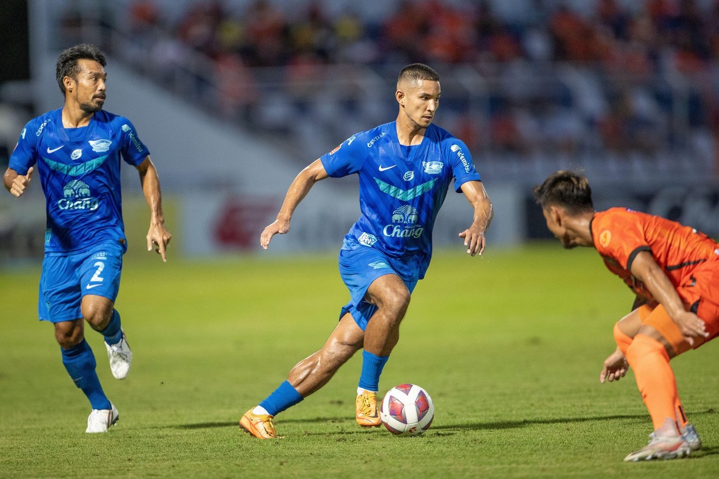 CHONBURI, THAILAND  - April 23:  Faiq Jefri Bolkiah of Chonburi FC during the Thai Premier League match between CHONBURI F.C. and NAKHON RATCHASIMA F.C.  at Chonburi Municipality Stadium on April 23, 2022 in CHONBURI, Thailand  (Photo by Orange Pictures)