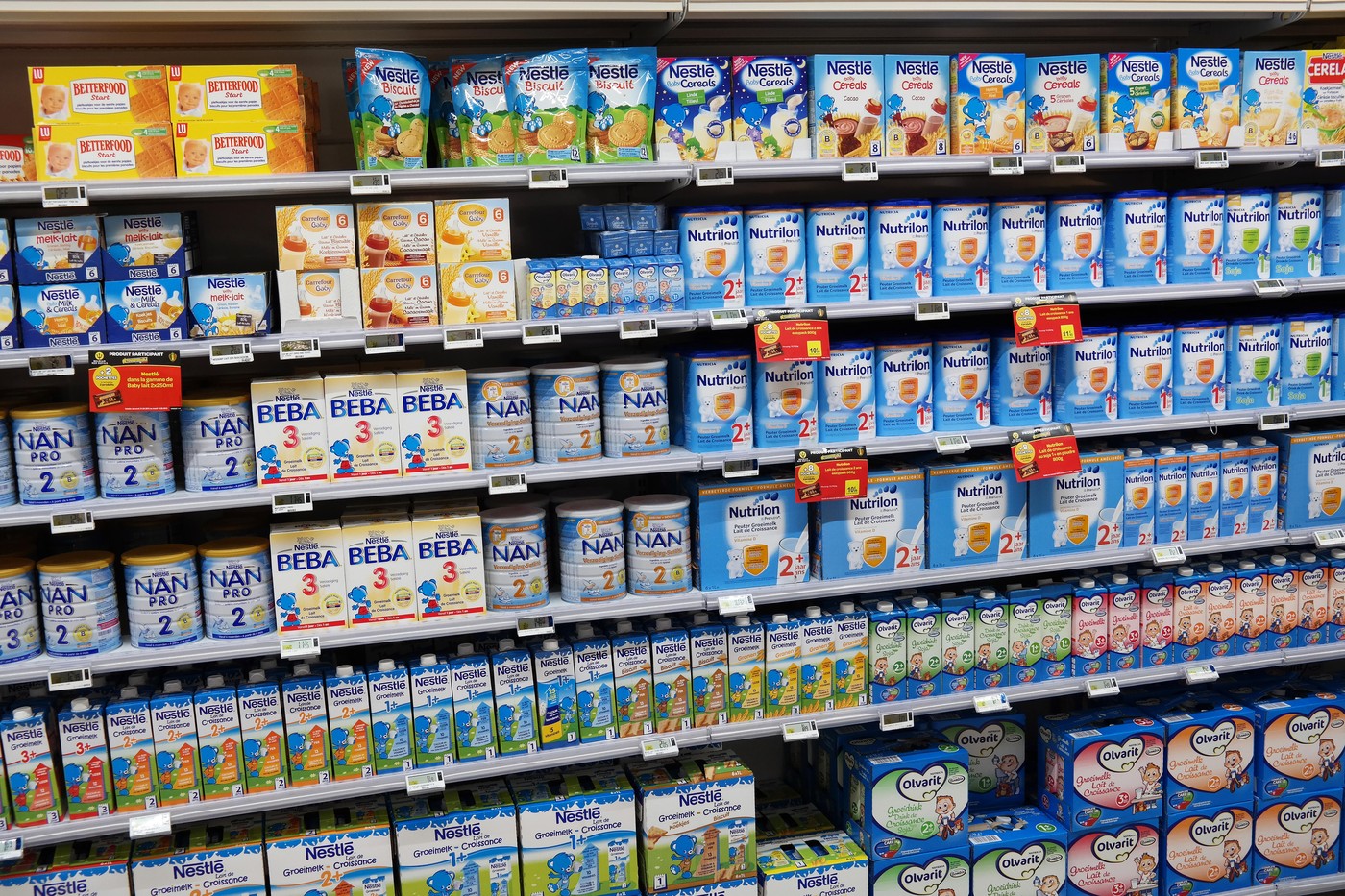 Aisle with Toddlers food in a supermarket